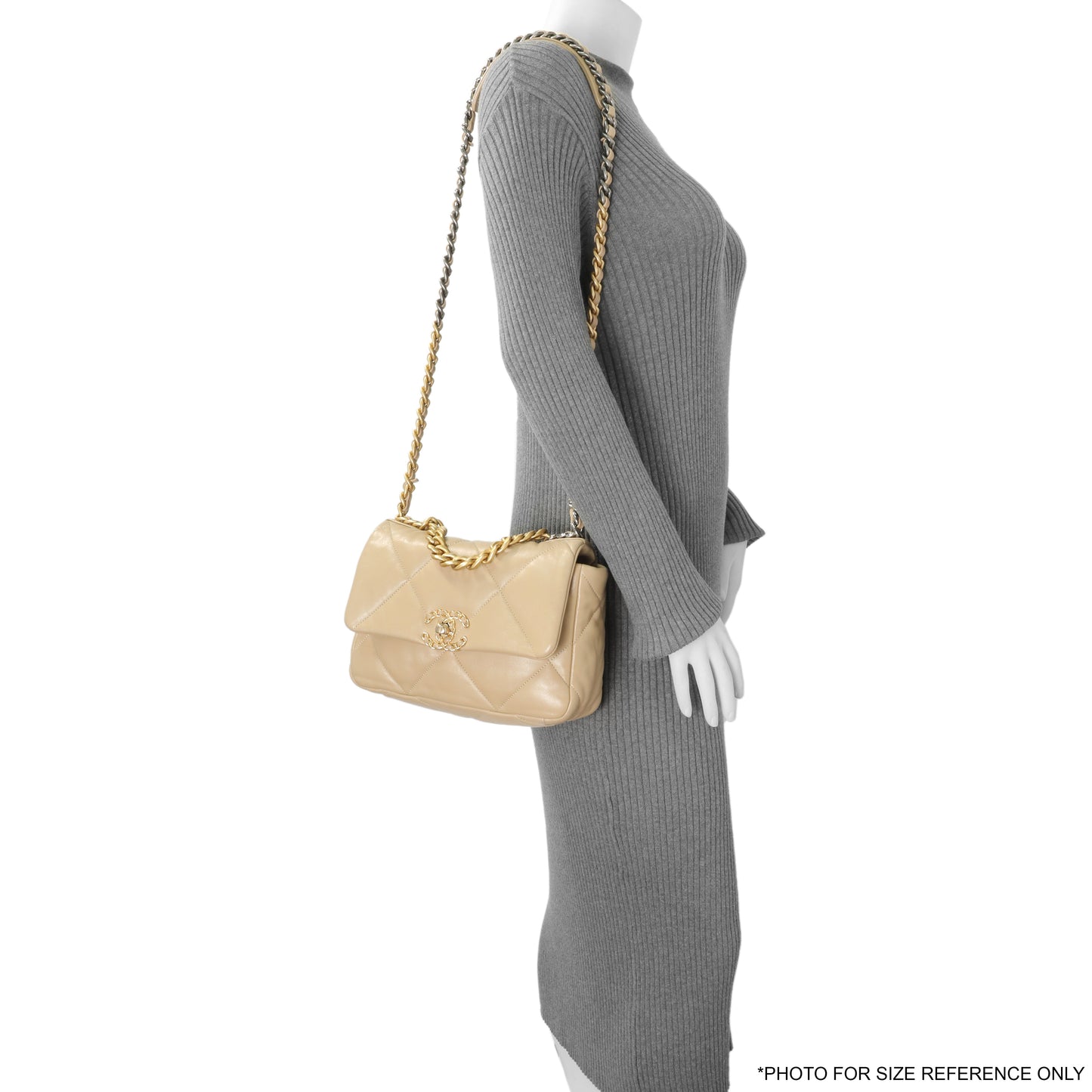 Exclusive Chanel Beige Quilted Lambskin Medium Chanel 19 Flap — Alternate View 12