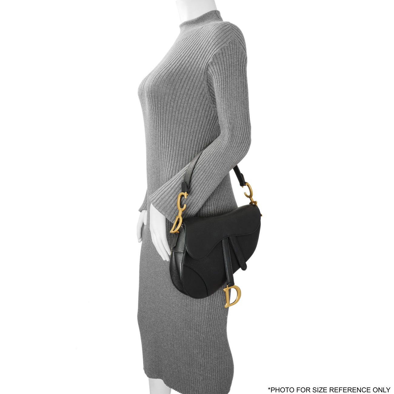 Exclusive Christian Dior Black Grained Calfskin Saddle Bag — Alternate View 8