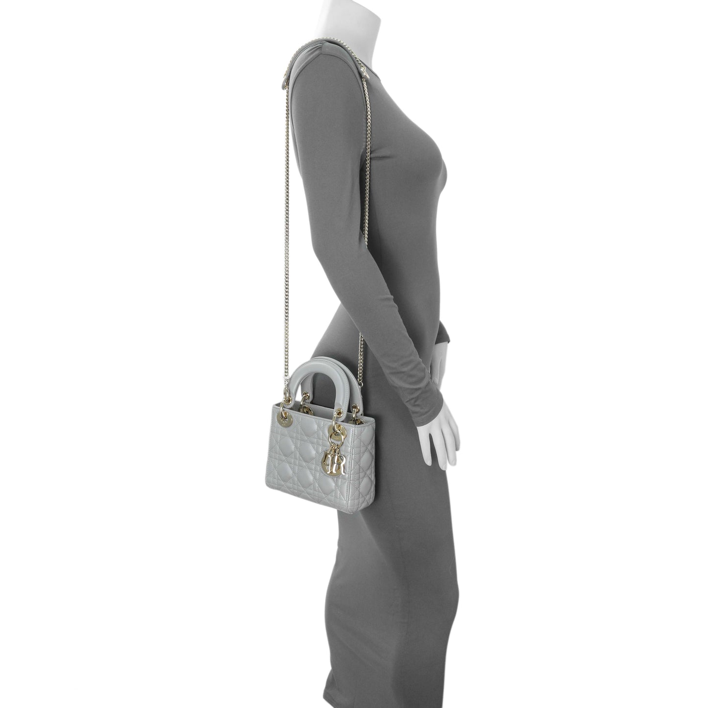 Exclusive Christian Dior Grey Metallic Lambskin Cannage Mini Lady Dior — Alternate View 7