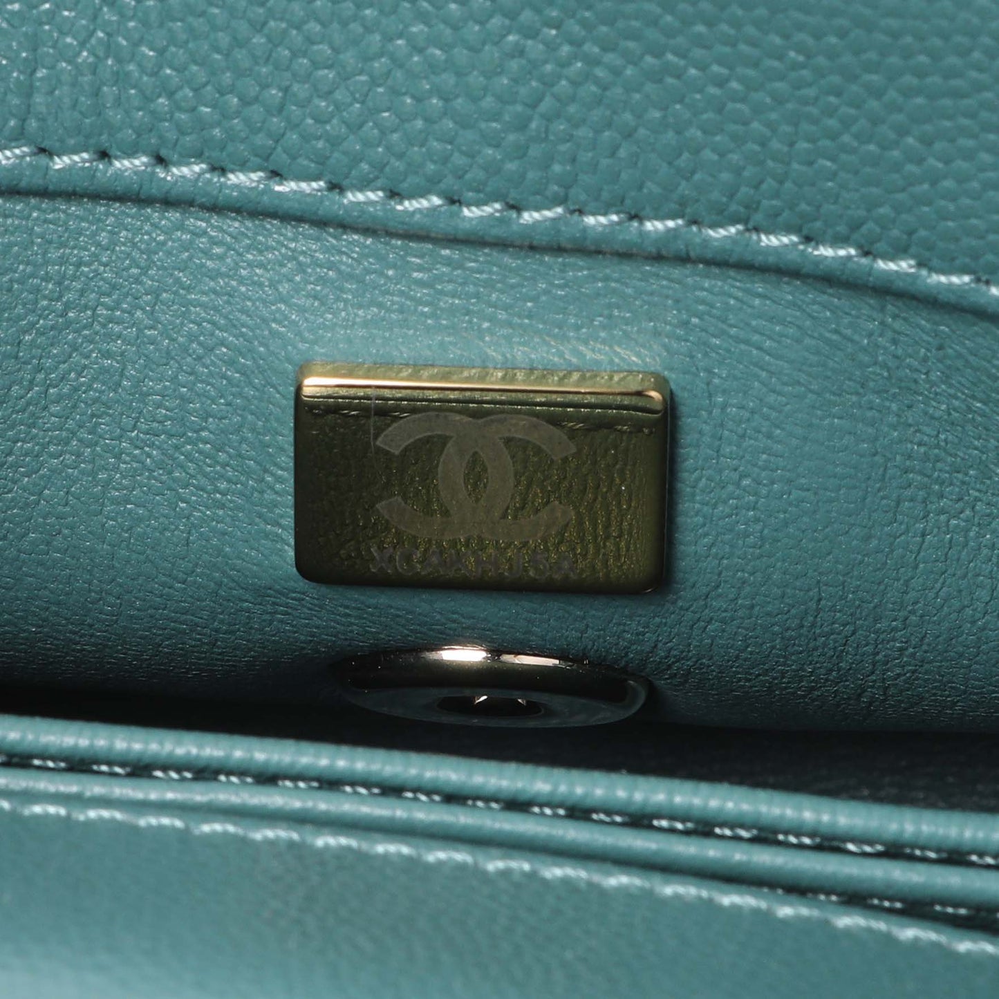 Exclusive Chanel Teal Quilted Caviar Extra Mini Coco Handle Flap — Lifestyle View
