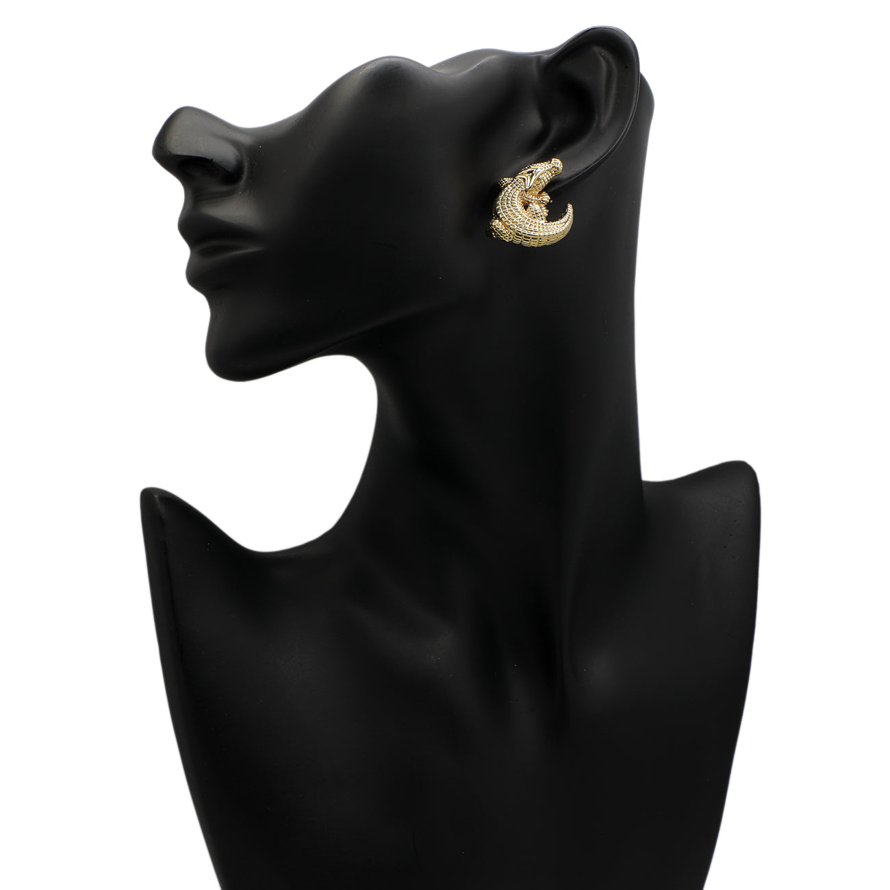 Exclusive 14K Yellow Gold Alligator Earrings — Back View