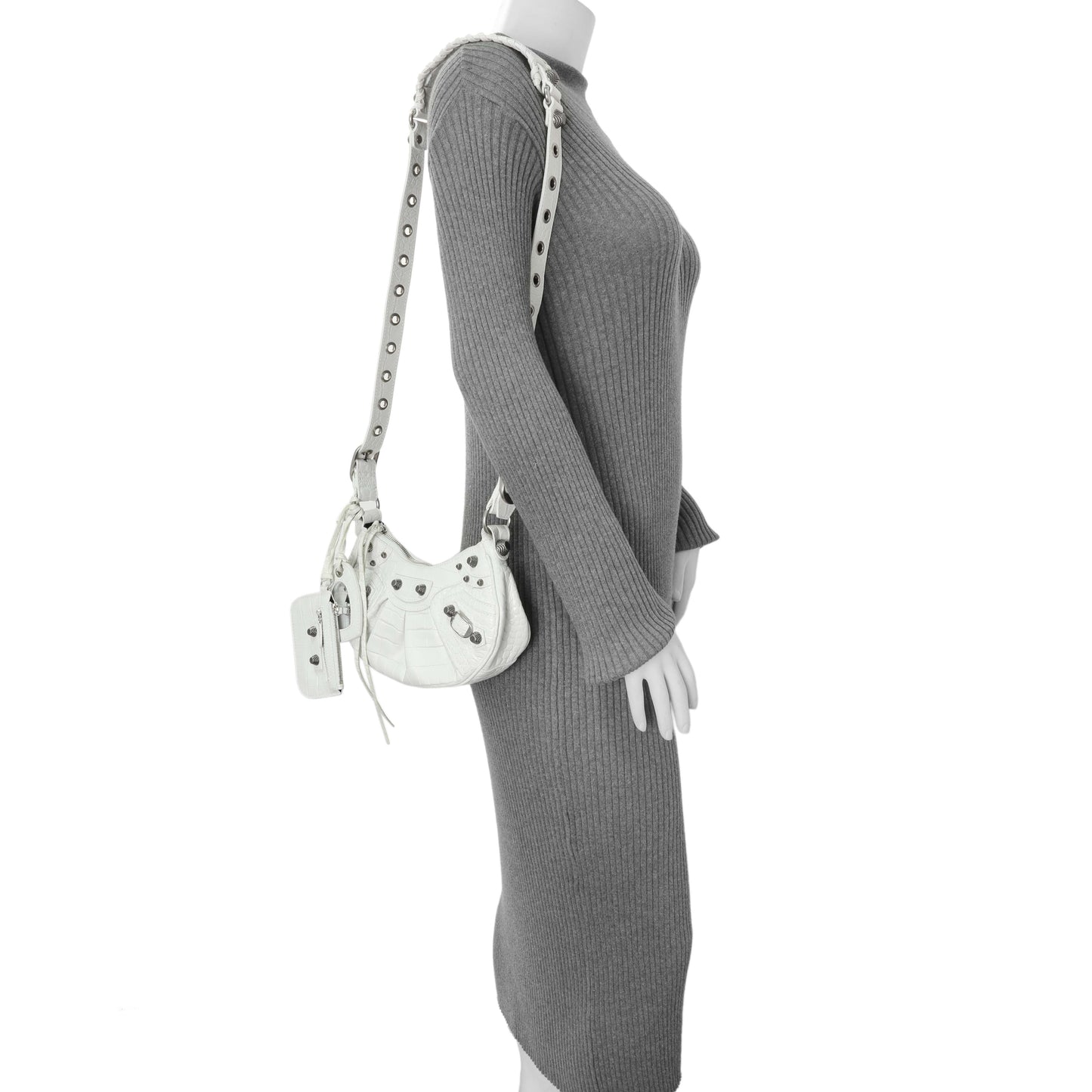 Exclusive Balenciaga White Crocodile Embossed Calfskin Le Cagole Shoulder Bag XS — Alternate View 8