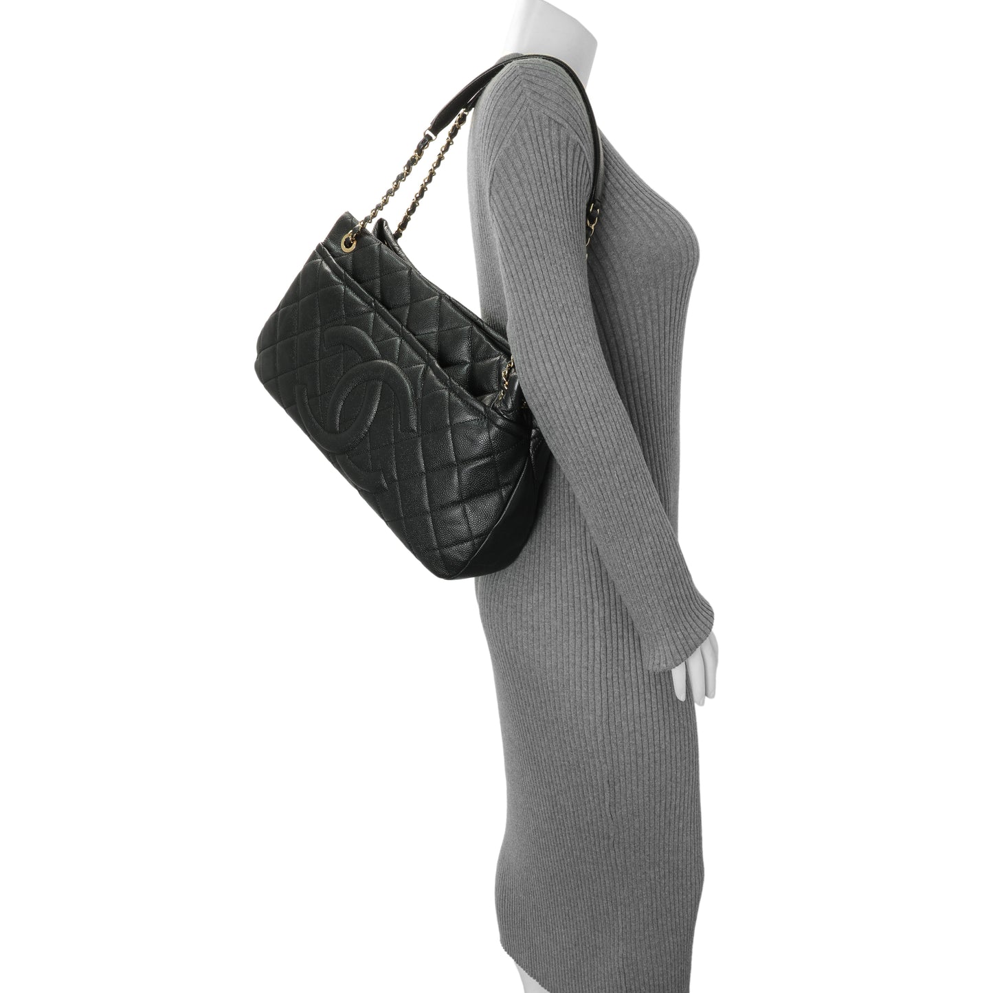 Exclusive Chanel Black Quilted Caviar CC Timeless Soft Tote — Alternate View 7