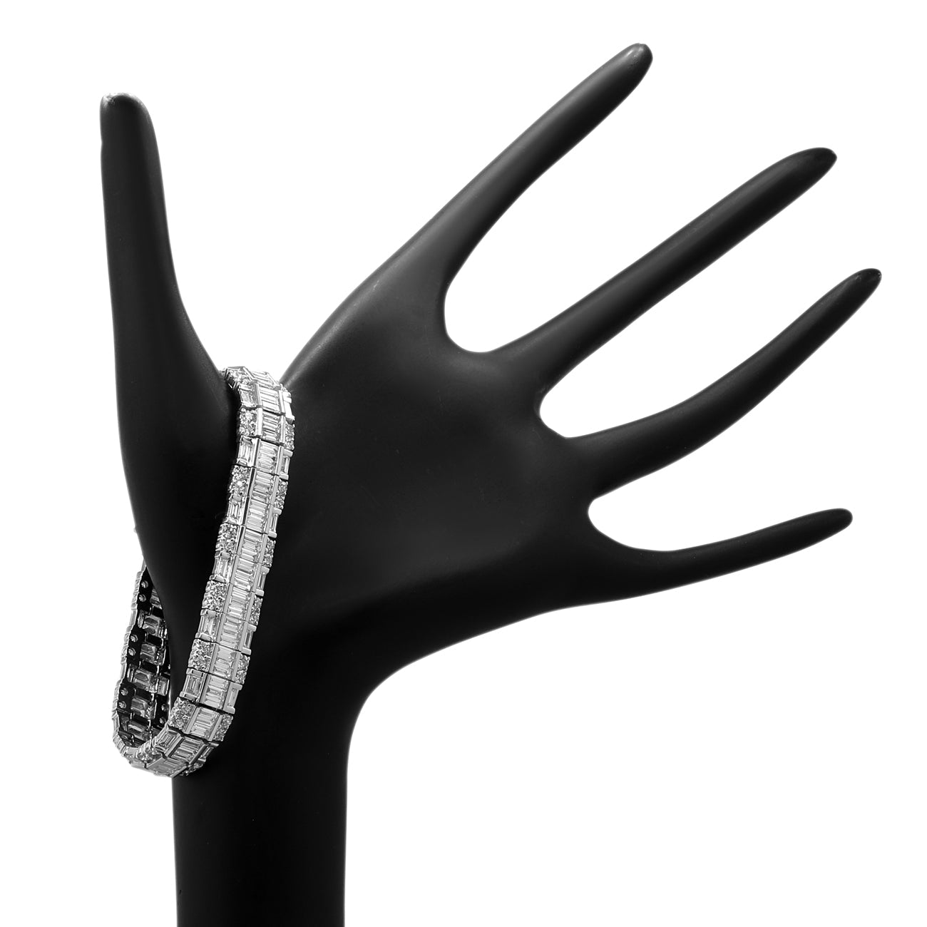 Exclusive 18K White Gold 14.67 Carat Baguette Diamond Bracelet — Back View