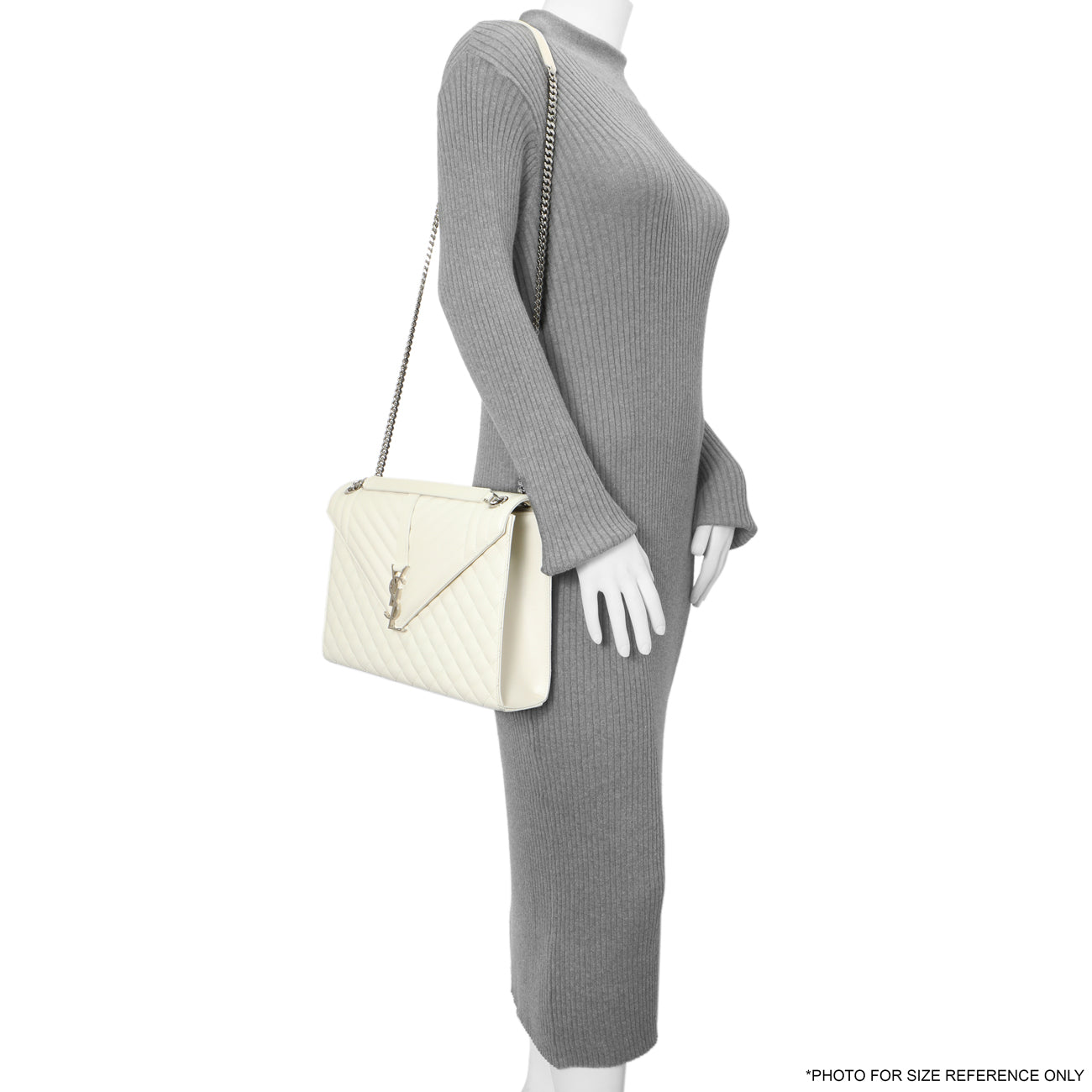 Exclusive Saint Laurent White Grain De Poudre Matelasse Chevron Large Triquilt Monogram Satchel — Alternate View 13