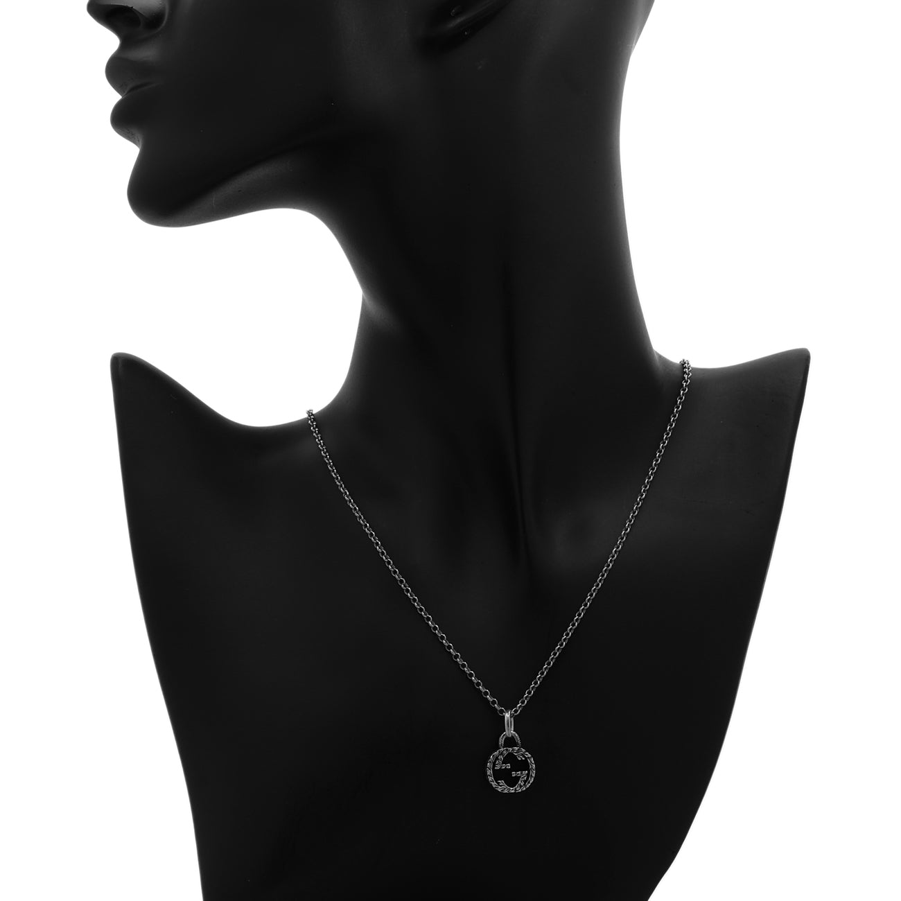 Exclusive Gucci Sterling Silver Interlocking G Pendant Necklace — Back View