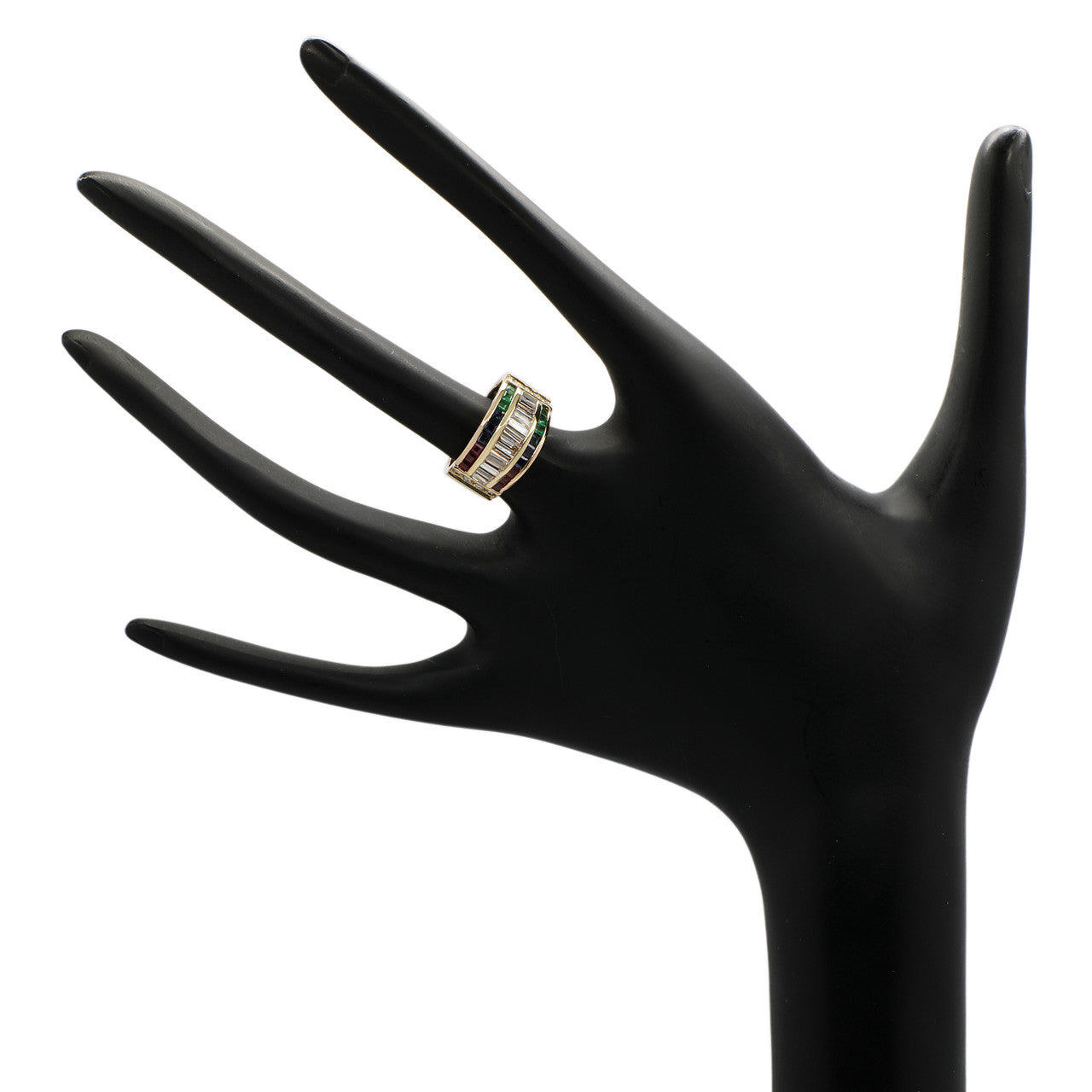 Exclusive 14K Yellow Gold Diamond Emerald Sapphire Ruby Ring — 4 — Back View