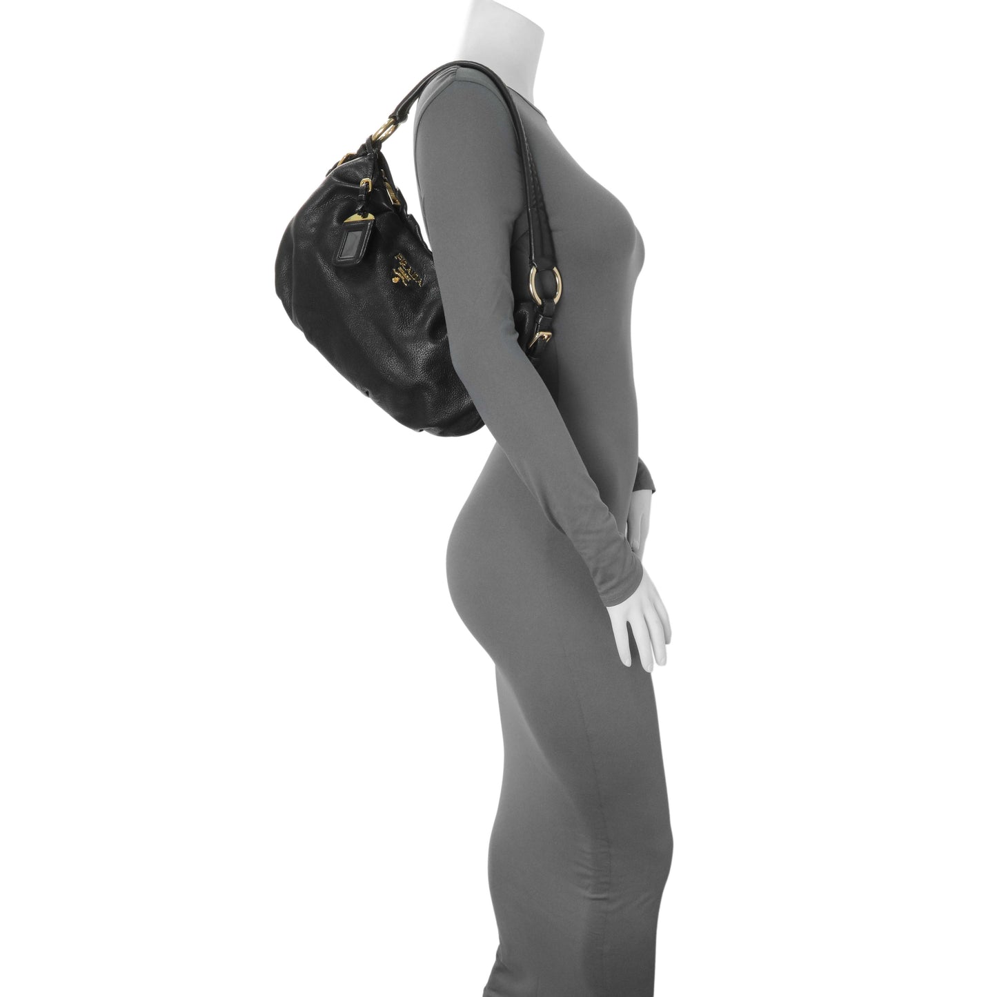 Exclusive Prada Black Vitello Daino Shoulder Bag — Alternate View 9