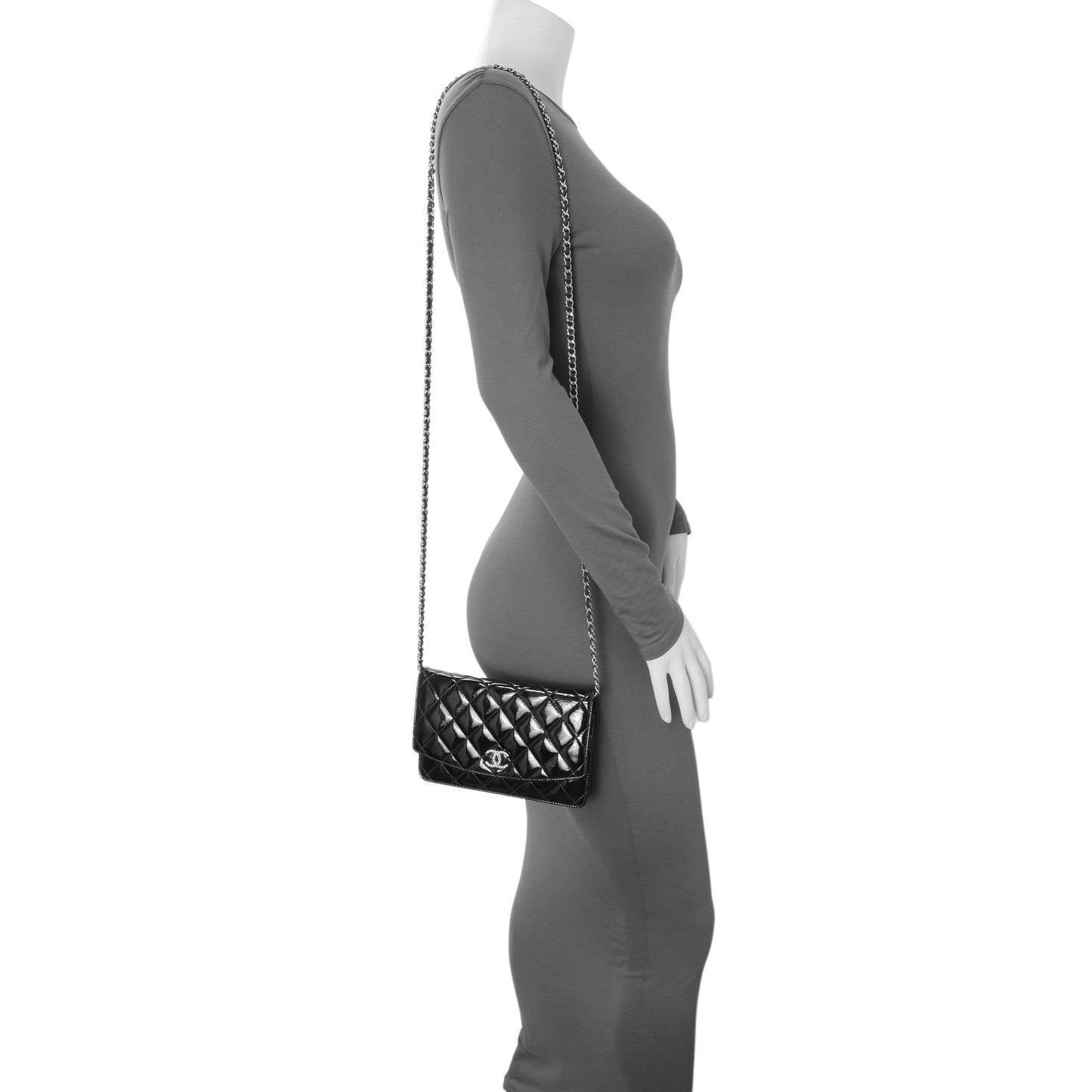 Exclusive Chanel Black Quilted Patent Brilliant Wallet On Chain WOC — Alternate View 15
