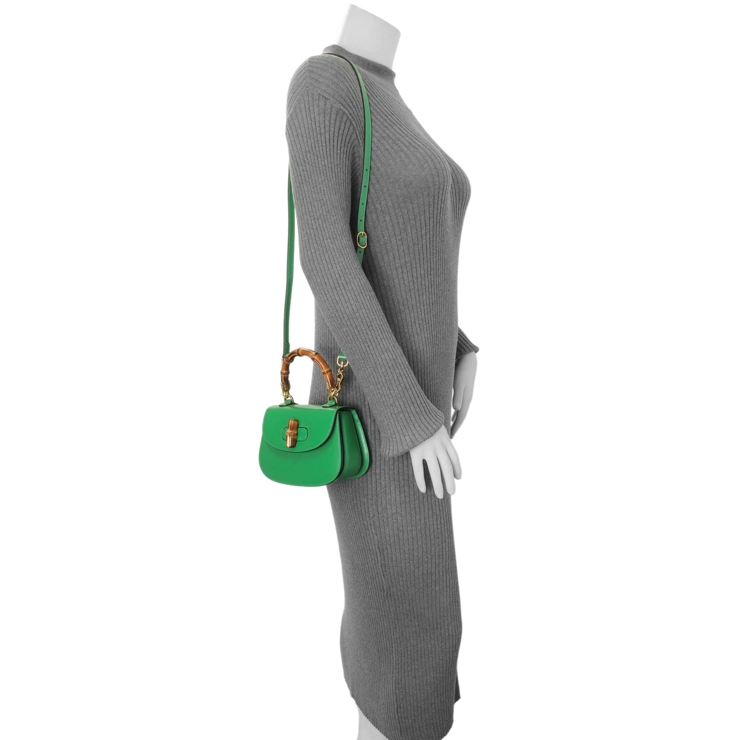 Exclusive Gucci Green Calfskin Mini Bamboo 1947 Top Handle Bag — Alternate View 8