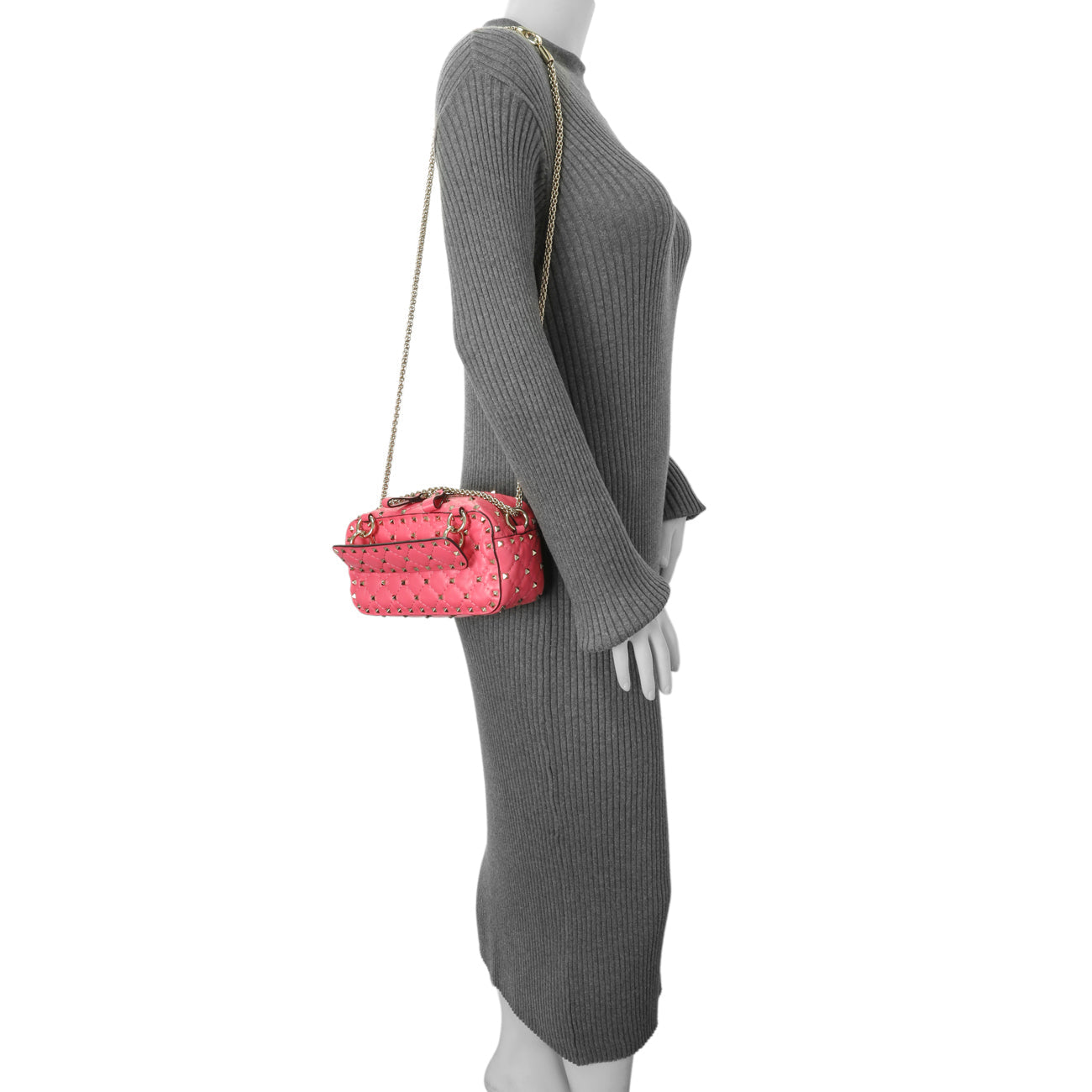 Exclusive Valentino Pink Nappa Rockstud Spike Camera Bag — Lifestyle View