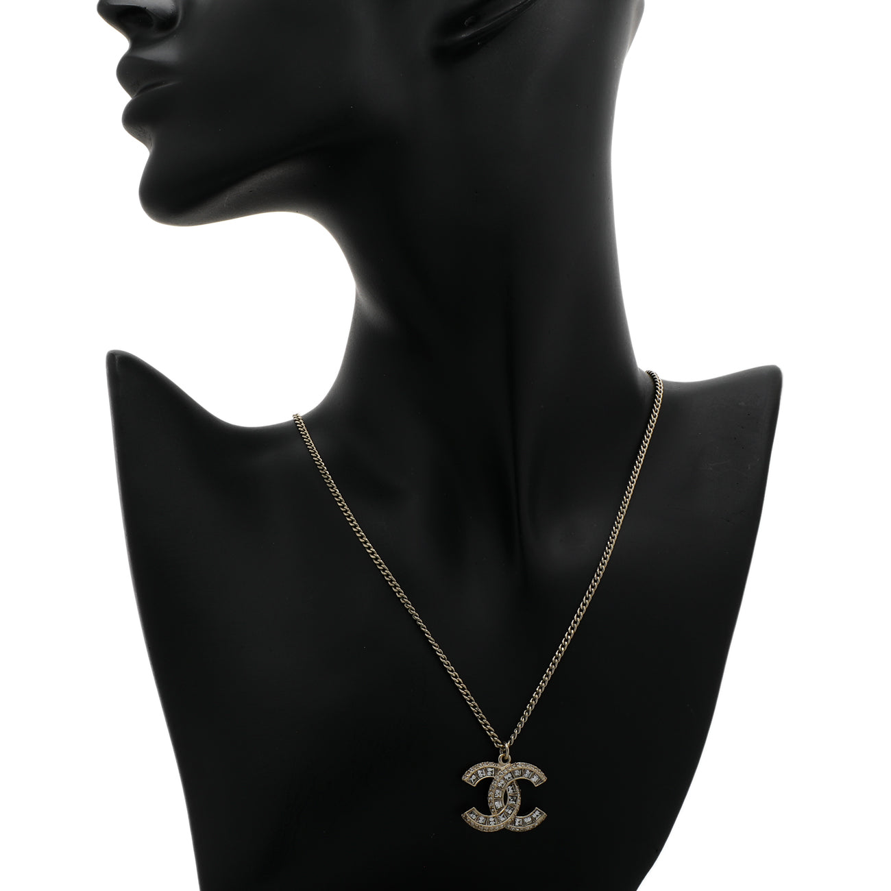 Exclusive Chanel Gold Crystal CC Pendant Necklace — Top View