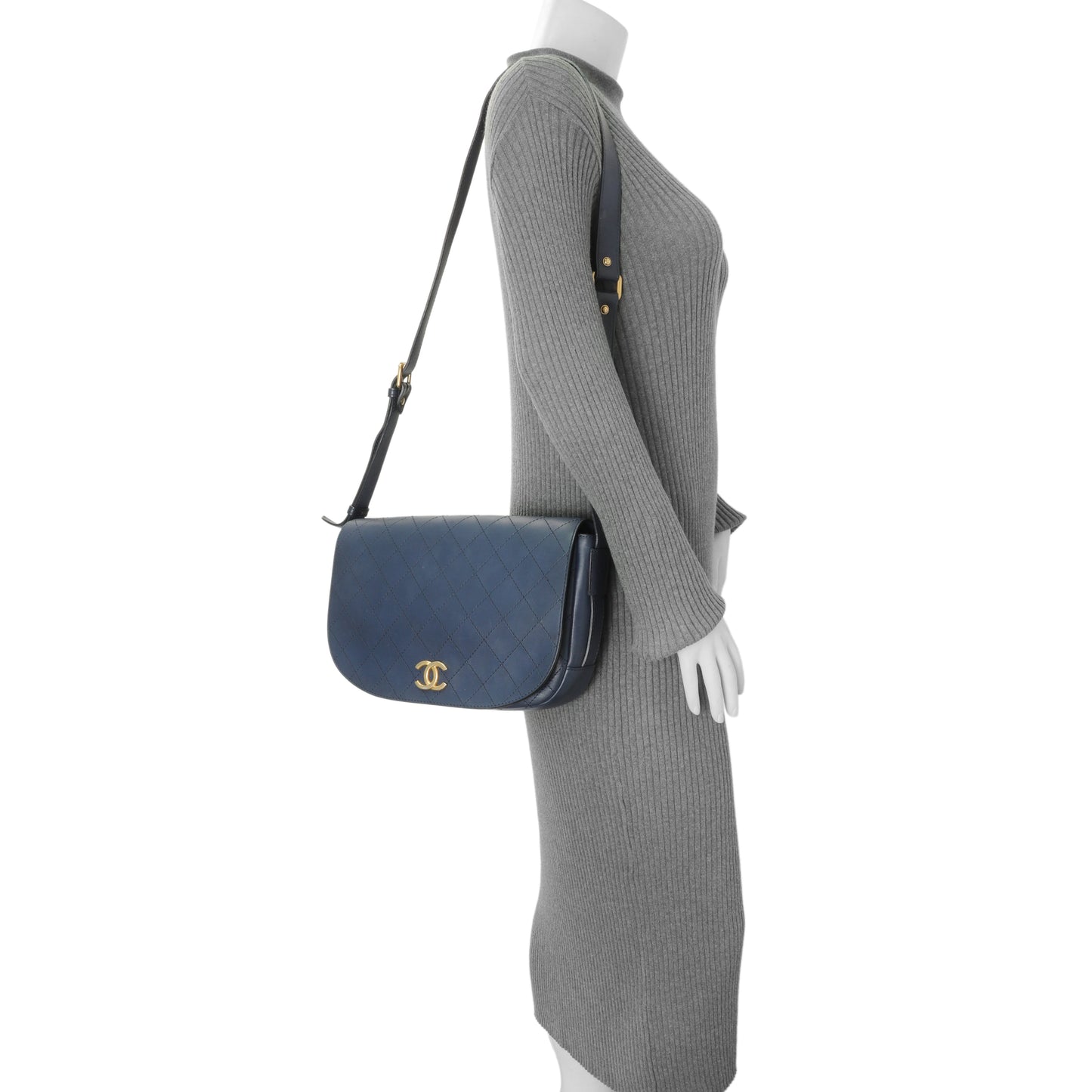 Exclusive Chanel Blue Calfskin Stitched Messenger Flap Bag — Alternate View 12