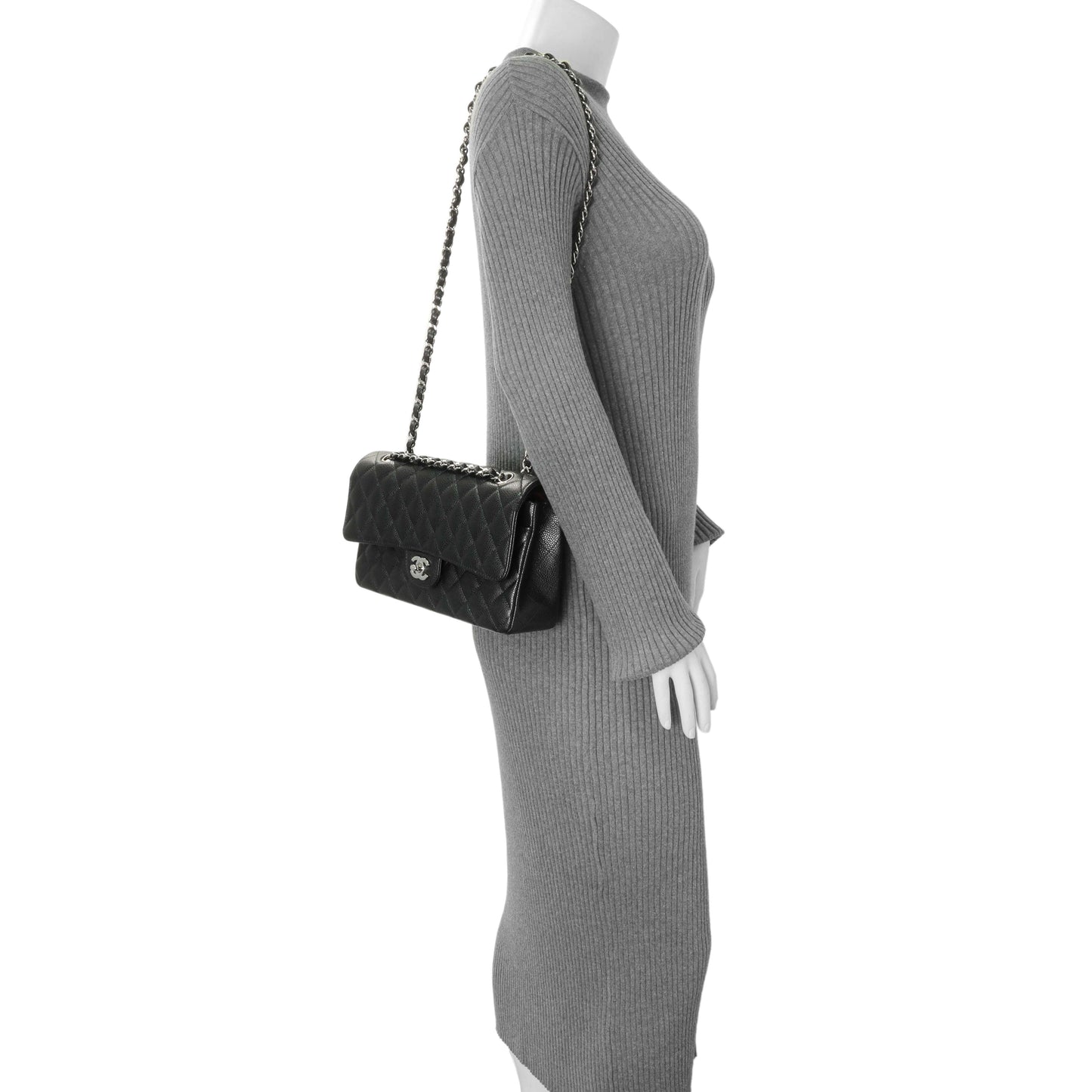 Exclusive Chanel Black Quilted Caviar Medium Classic Double Flap — Alternate View 7