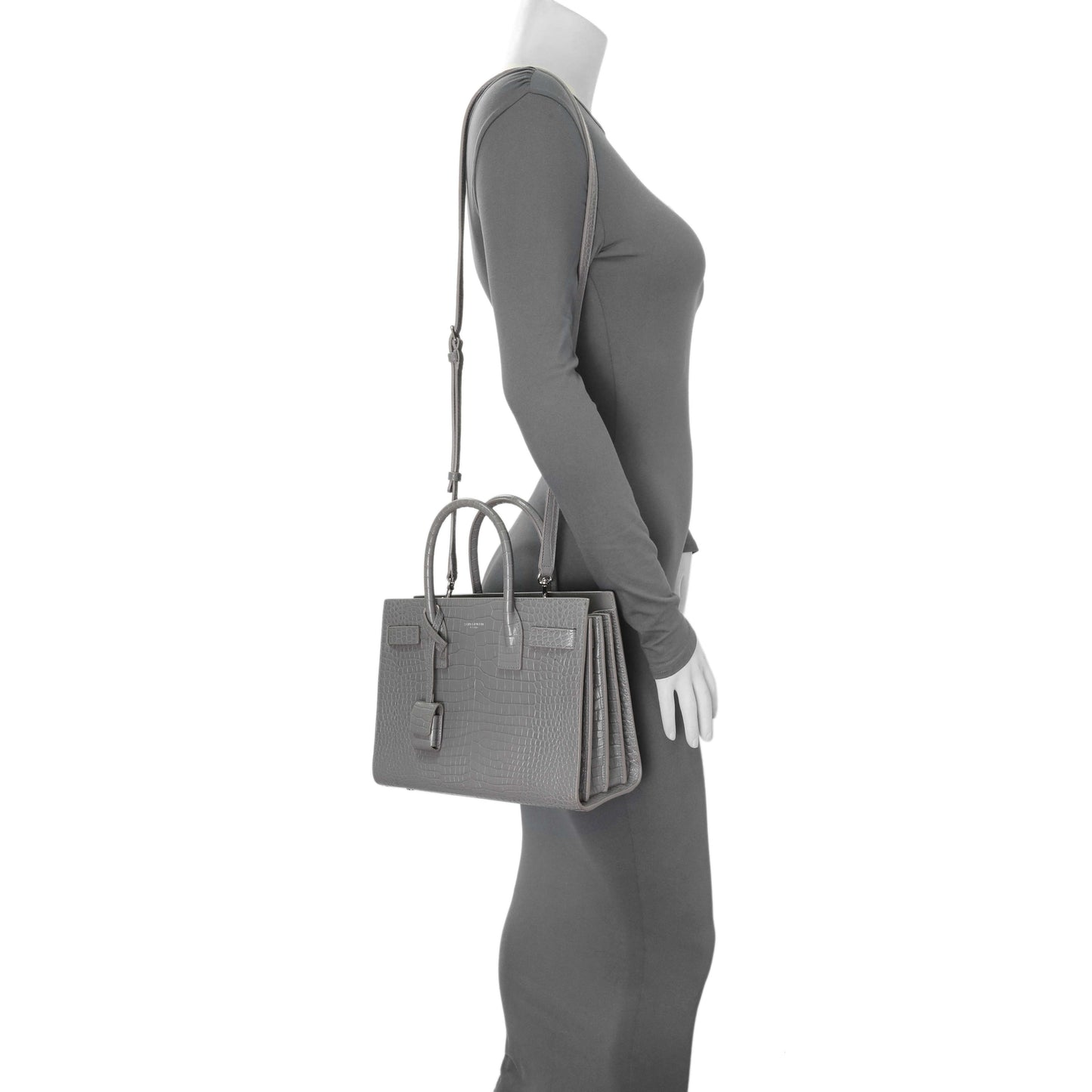 Exclusive Saint Laurent Grey Croc Embossed Baby Sac De Jour — Alternate View 11