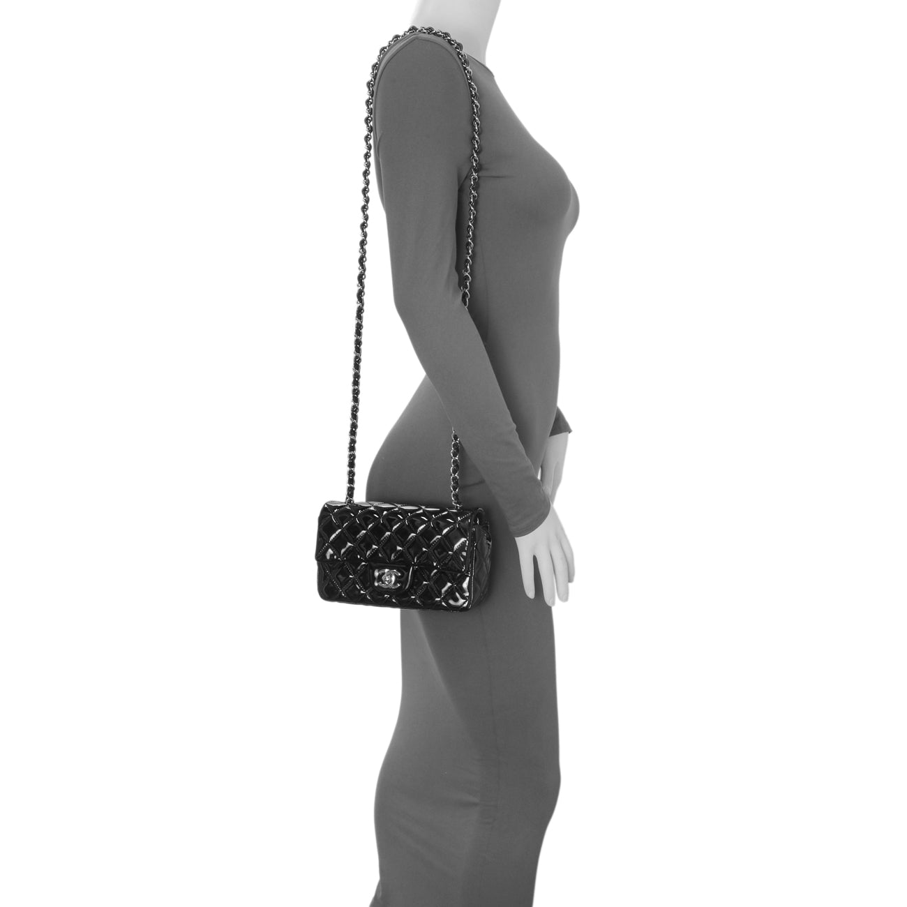 Exclusive Chanel Black Quilted Patent Mini Rectangular Flap — Alternate View 7