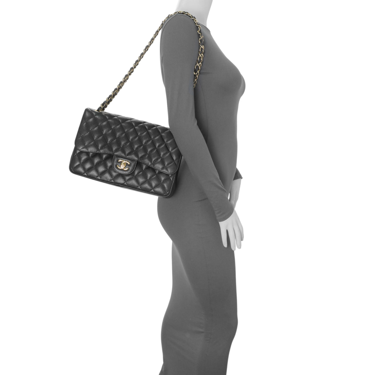 Exclusive Chanel Black Quilted Caviar Jumbo Double Flap — Alternate View 7