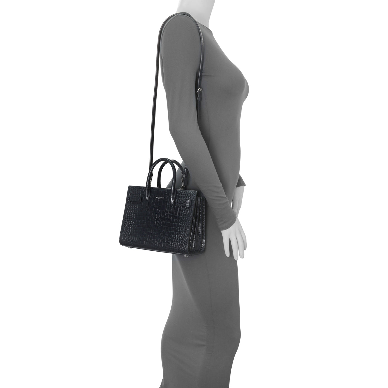 Exclusive Saint Laurent Calfskin Crocodile Embossed Nano Sac De Jour — Alternate View 11