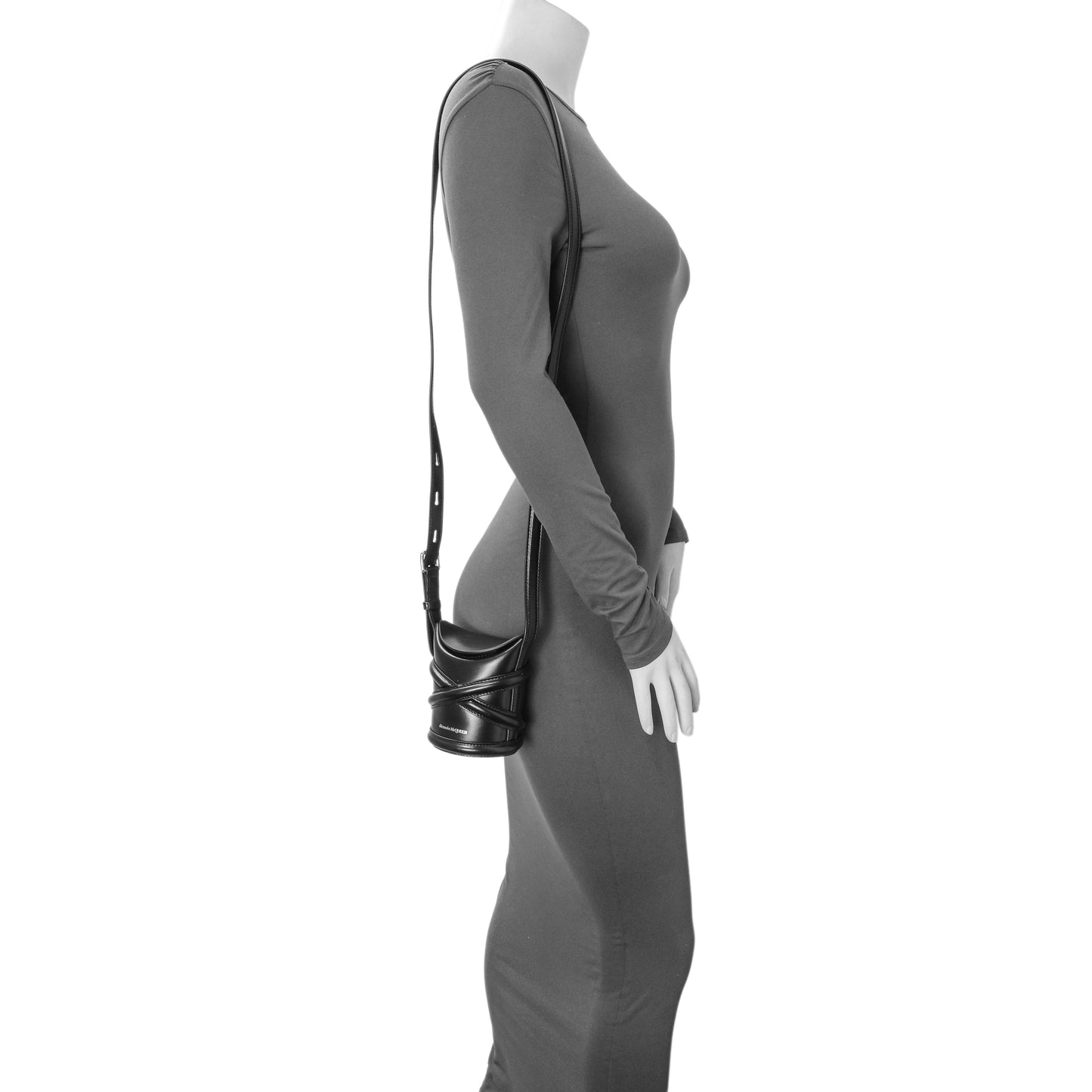 Exclusive Alexander McQueen Black Calfskin Mini Curve Bucket Bag — Alternate View 8
