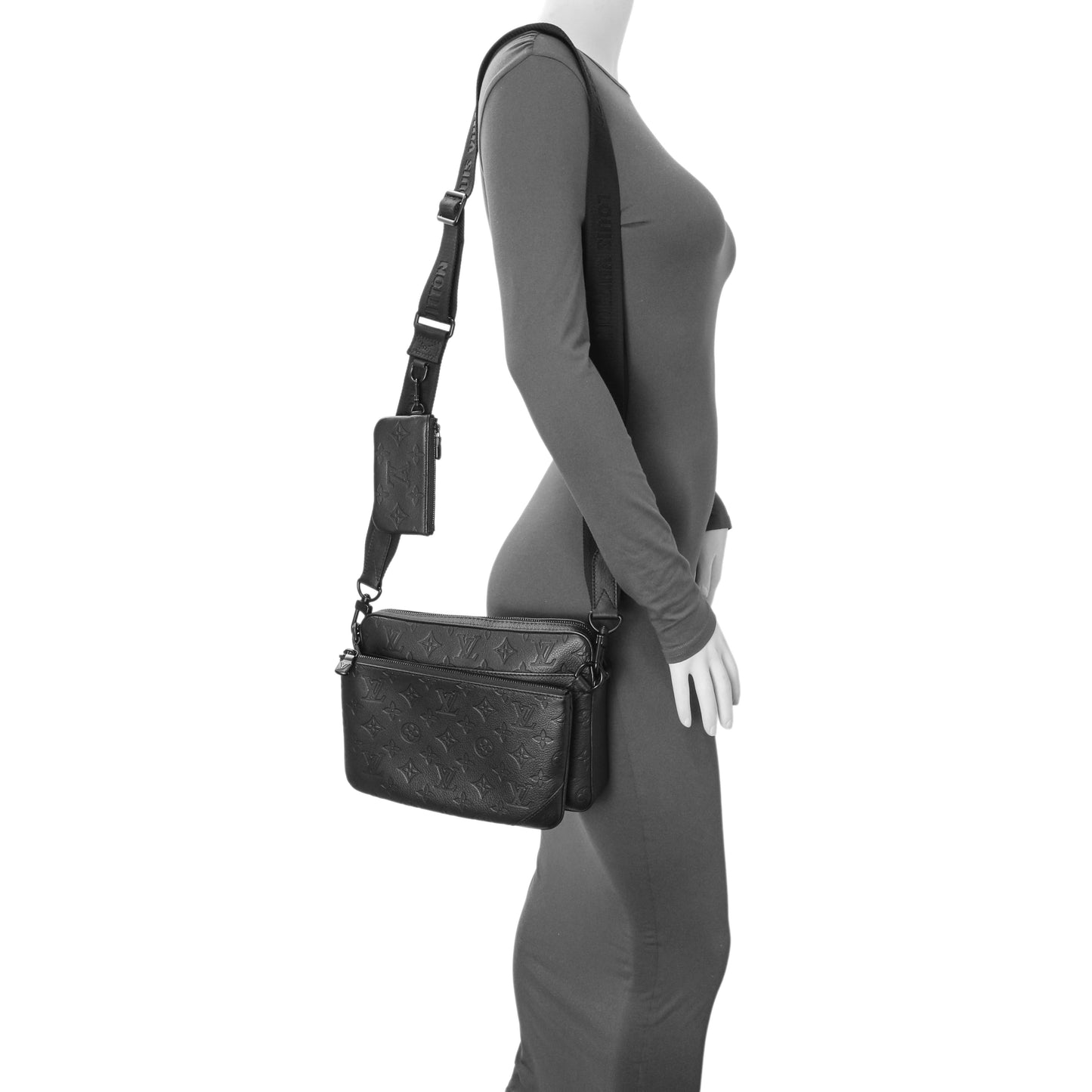 Exclusive Louis Vuitton Black Calfskin Shadow Monogram Trio Messenger — Alternate View 9