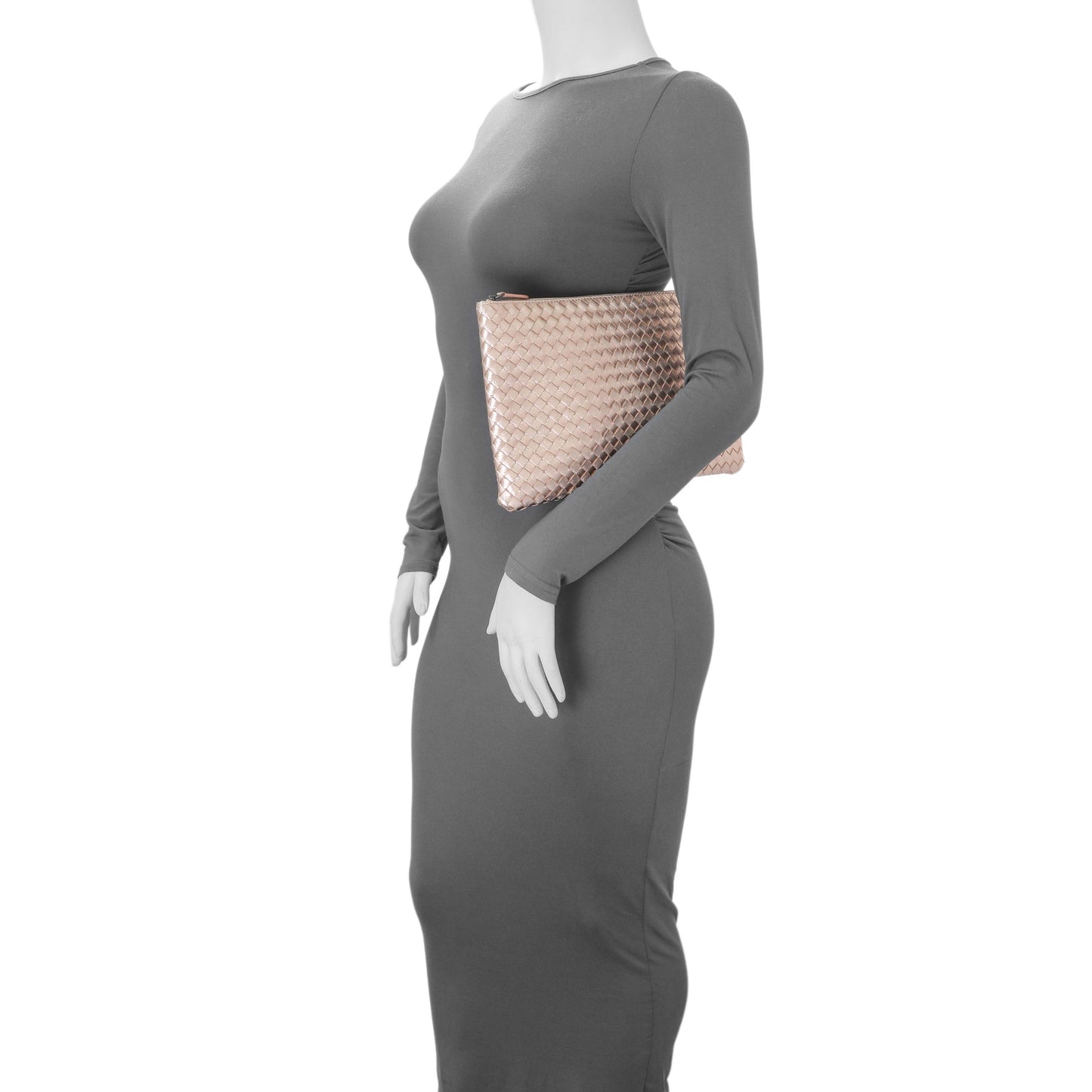 Exclusive Bottega Veneta Metallic Pink Nappa Intrecciato Zipped Flat Pouch — Alternate View 7