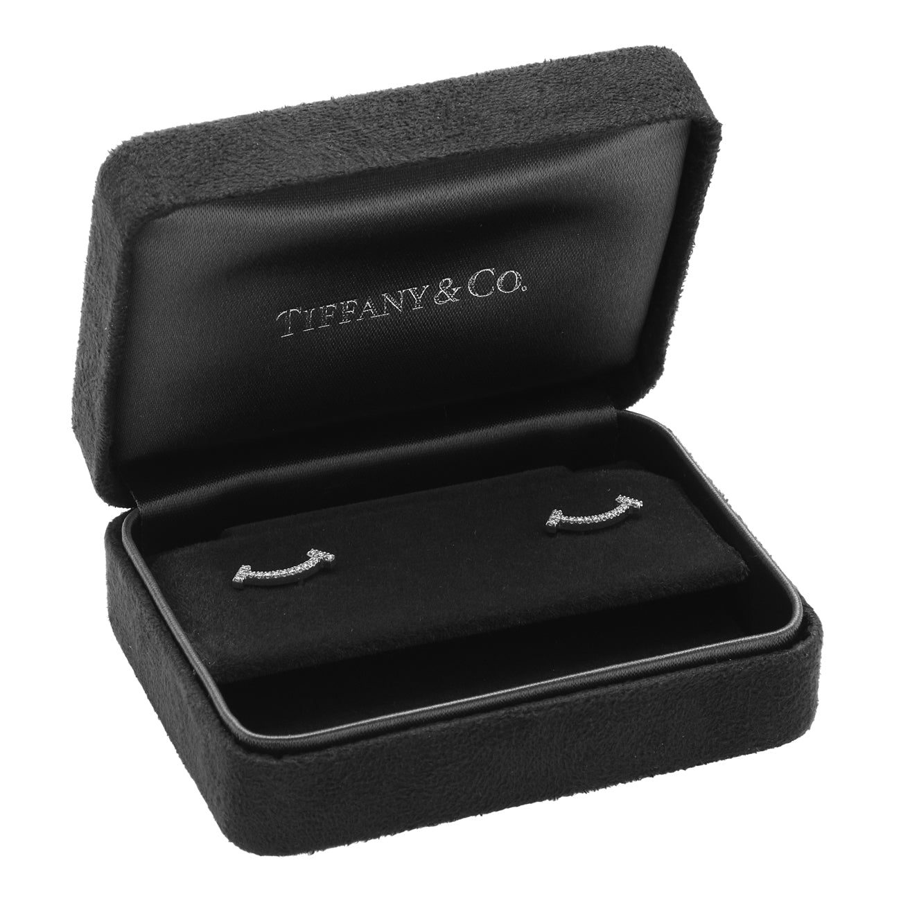 Exclusive Tiffany & Co. 18K White Gold Diamond T Smile Earrings — Top View