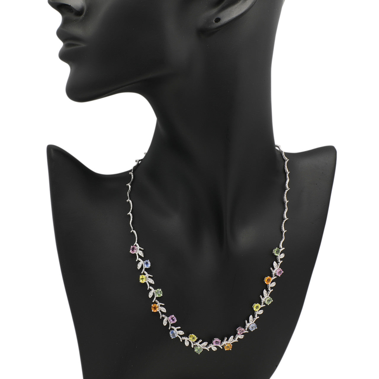 Exclusive 18K White Gold 8.64 Carat Sapphire & Diamond Necklace — Back View