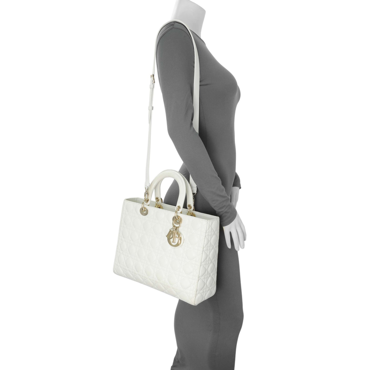 Exclusive Christian Dior White Lambskin Cannage Large Lady Dior — Alternate View 17