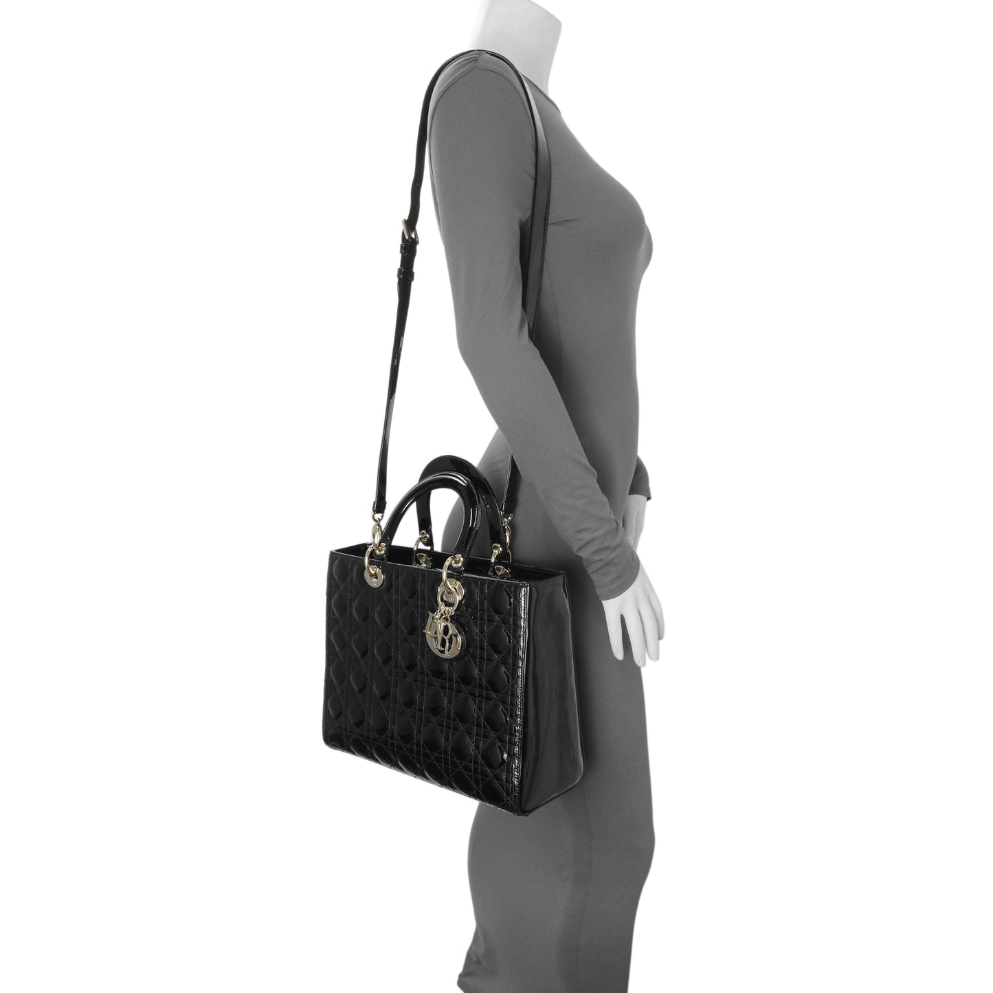 Exclusive Christian Dior Black Patent Cannage Large Lady Dior — Alternate View 11