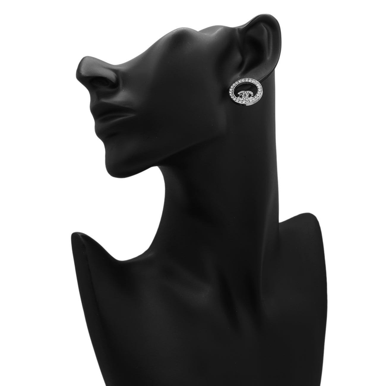 Exclusive Chanel Crystal CC Round Earrings — Back View
