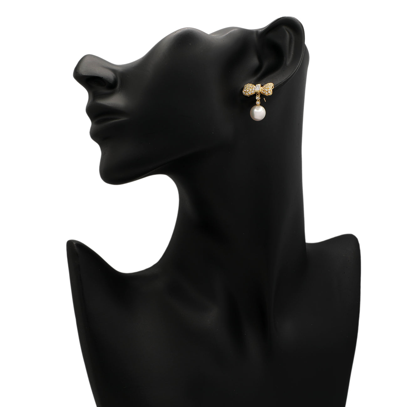 Exclusive 18K Yellow Gold South Sea Pearl Bow Earrings — Top View