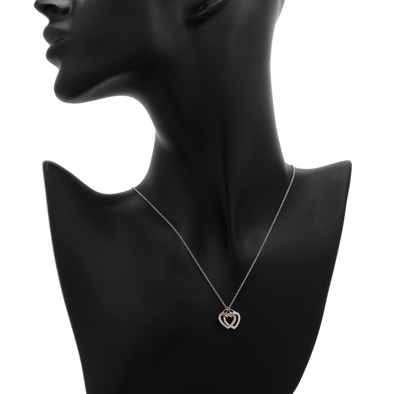 Exclusive Tiffany & Co. Sterling Silver 18K Rose Gold Double Open Heart Pendant Necklace — Detail View