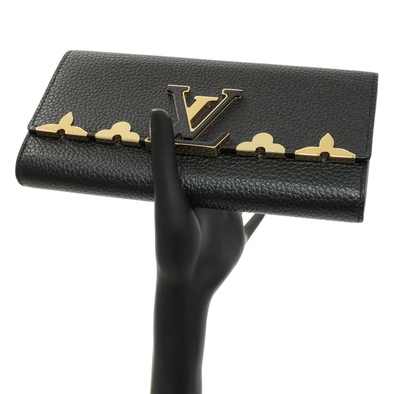 Exclusive Louis Vuitton Black Taurillon Leather Flower Studded Capucines Wallet — Alternate View 7