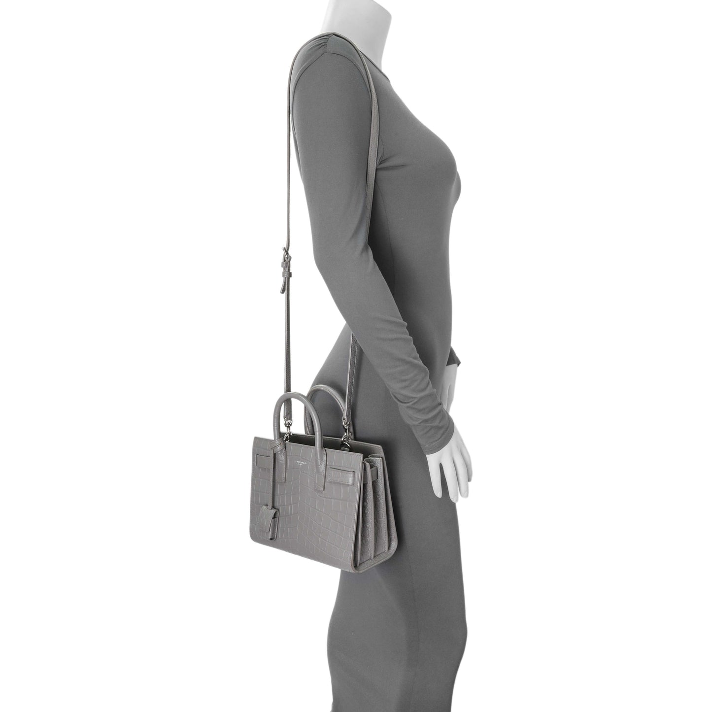 Exclusive Saint Laurent Grey Calfskin Crocodile Embossed Nano Sac De Jour — Alternate View 13