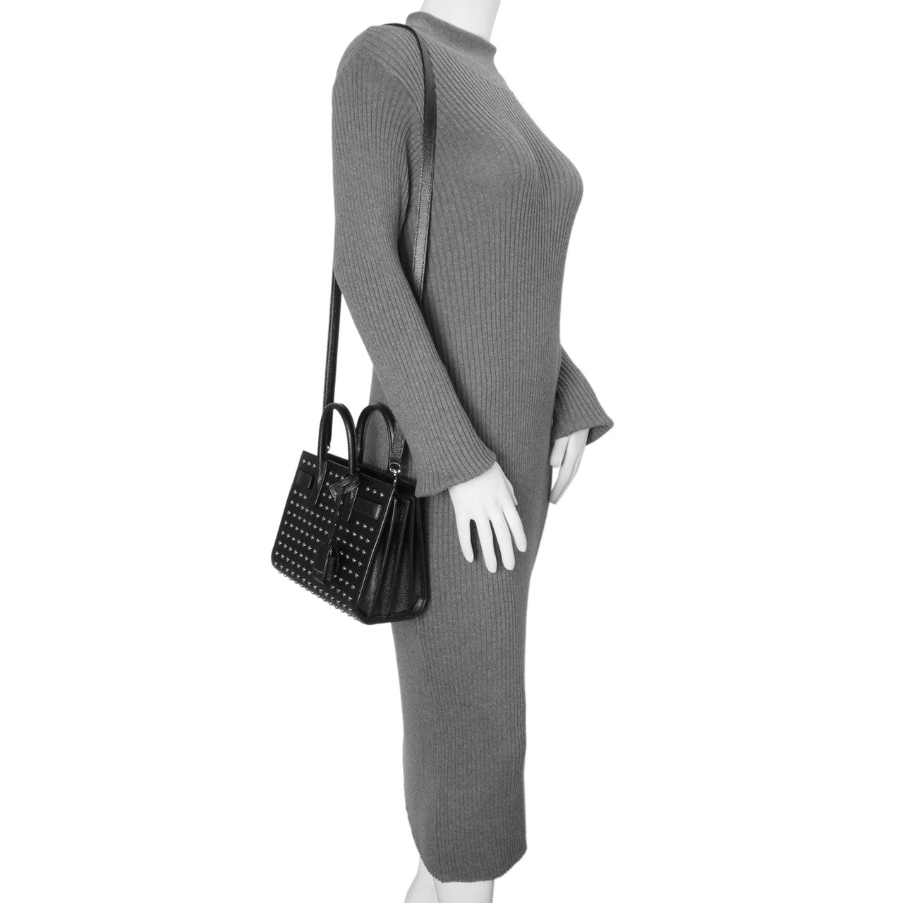 Exclusive Saint Laurent Black Studded Calfskin Nano Sac De Jour — Lifestyle View