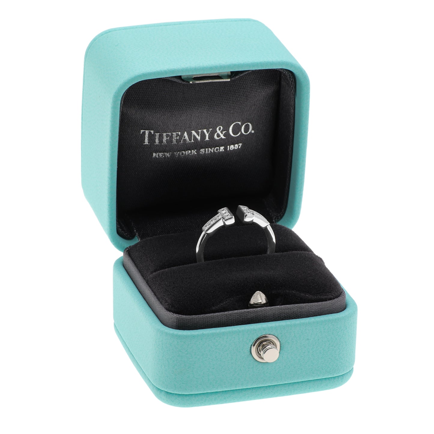 Exclusive Tiffany & Co. 18K White Gold Diamond T Wire Ring — Detail View