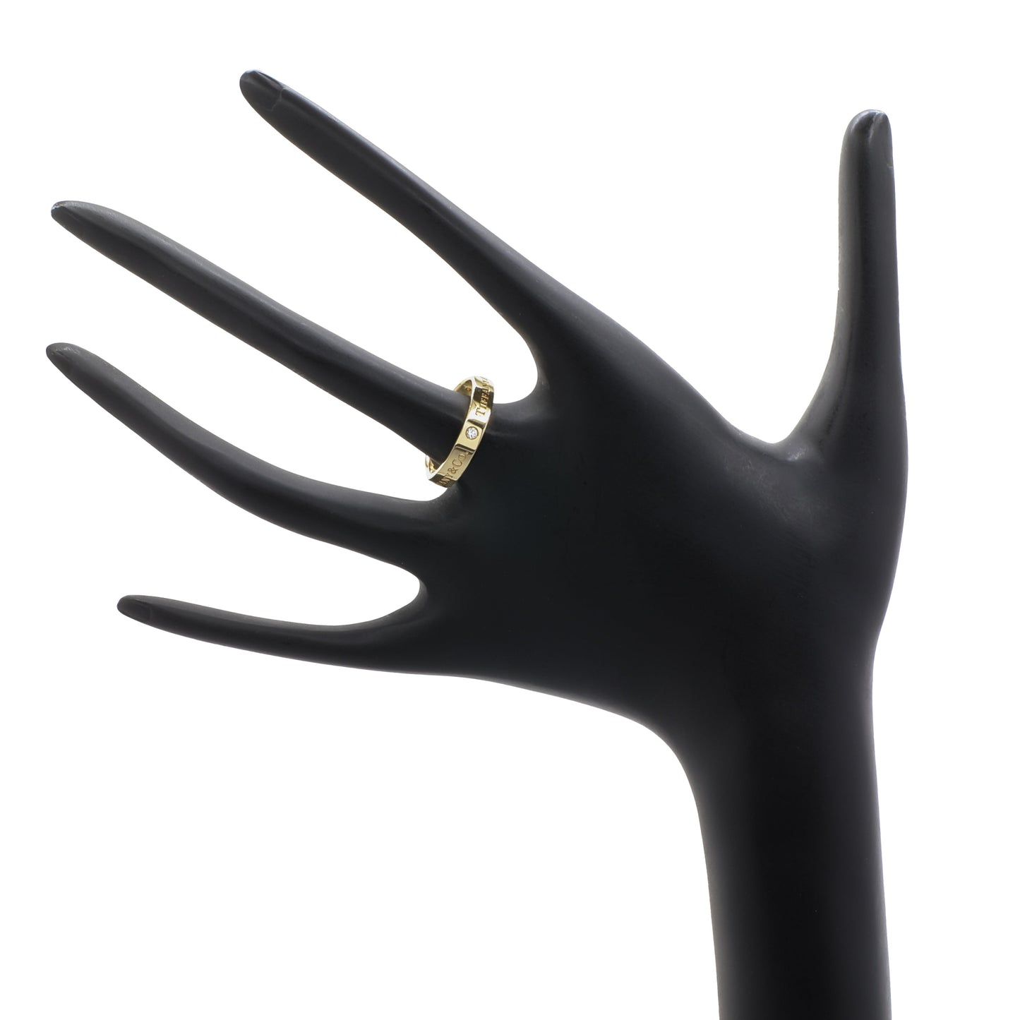 Exclusive Tiffany & Co 18K Yellow Gold Diamond 4mm T&Co Band Ring — Top View