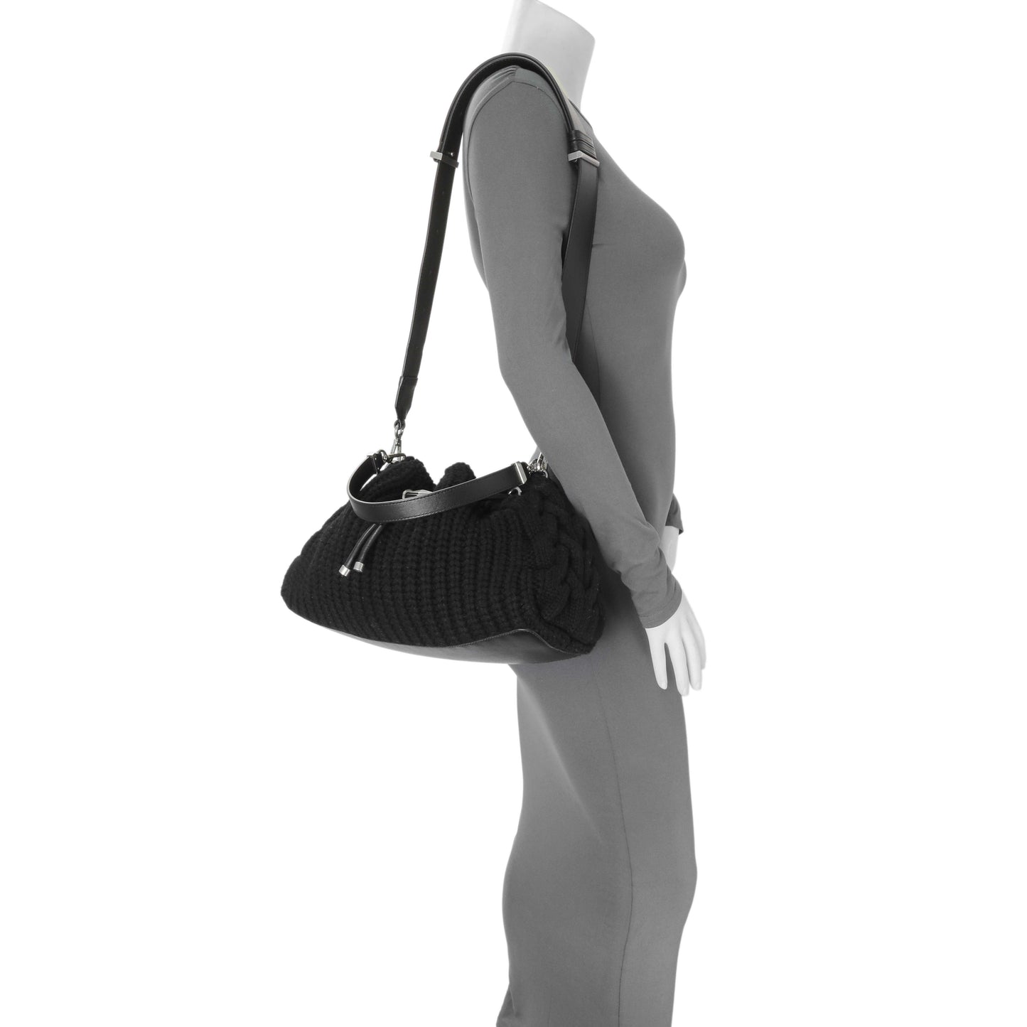 Exclusive Jimmy Choo Black Knitted Medium Cinch Shoulder Bag — Alternate View 7