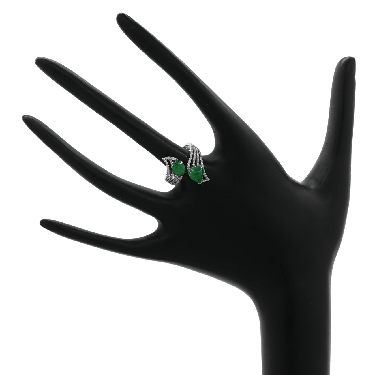 Exclusive 18K White Gold Cabochon Jadeite Coil Ring — 5.75 — Back View