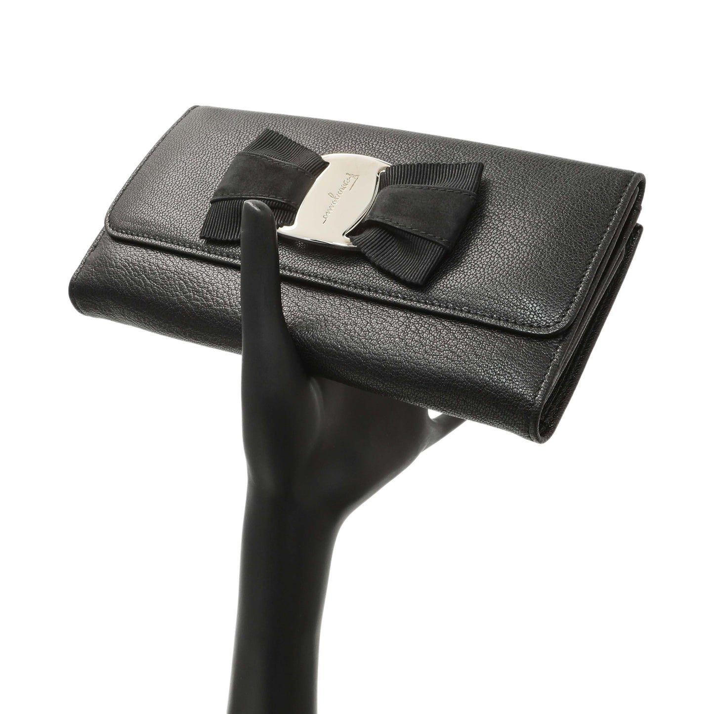 Exclusive Salvatore Ferragamo Black Calfskin Vara Bow Wallet — Alternate View 8