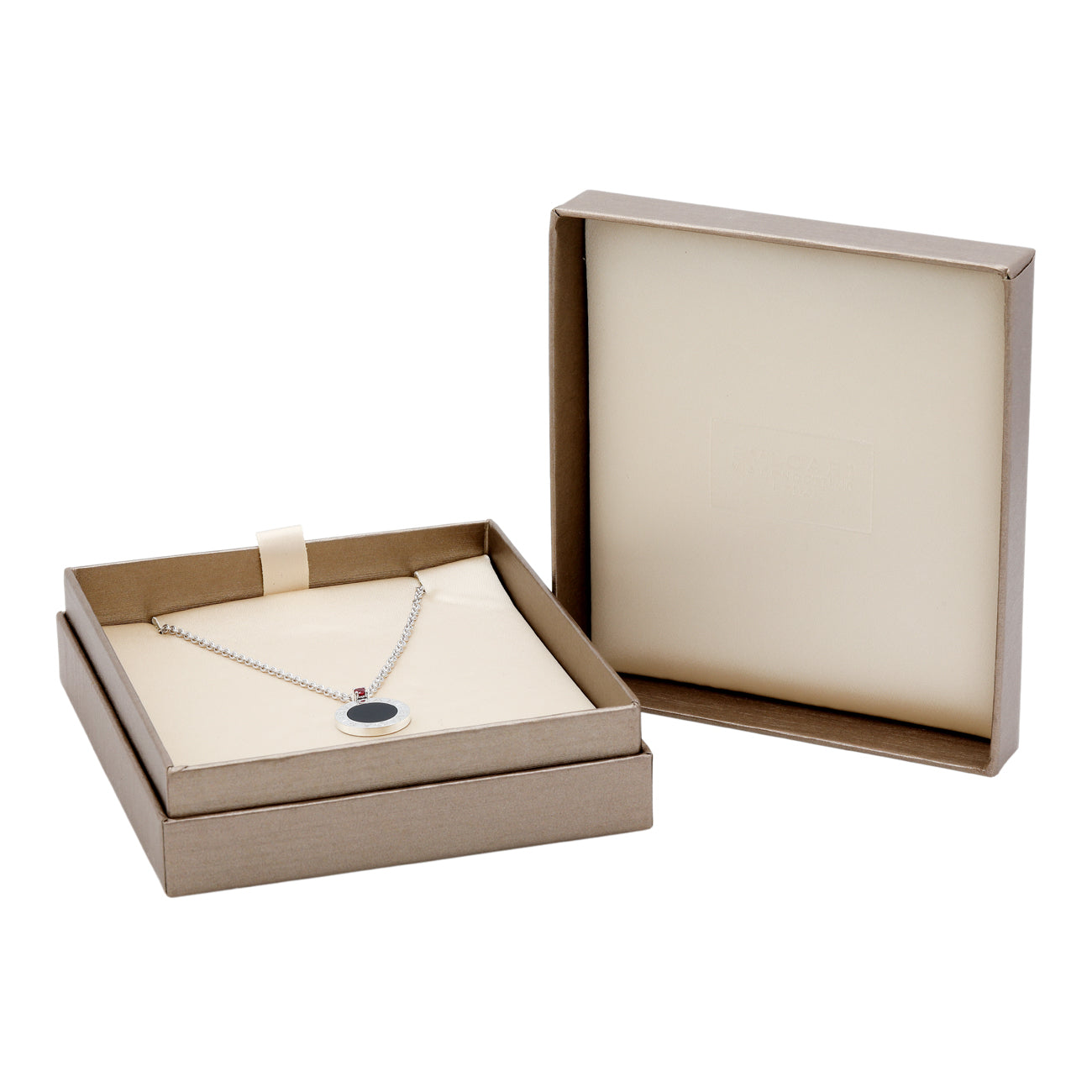 Exclusive Bulgari Sterling Silver Onyx Ruby Save the Children Pendant Necklace — Detail View