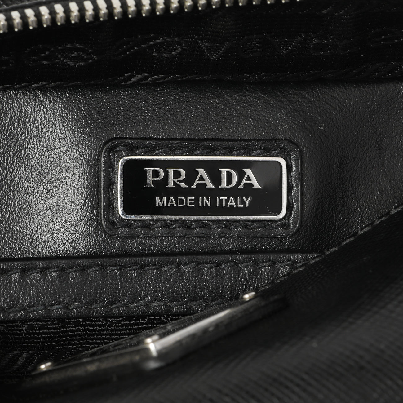 Exclusive Prada Black Brique Saffiano Travel Sling Bag — Detail View
