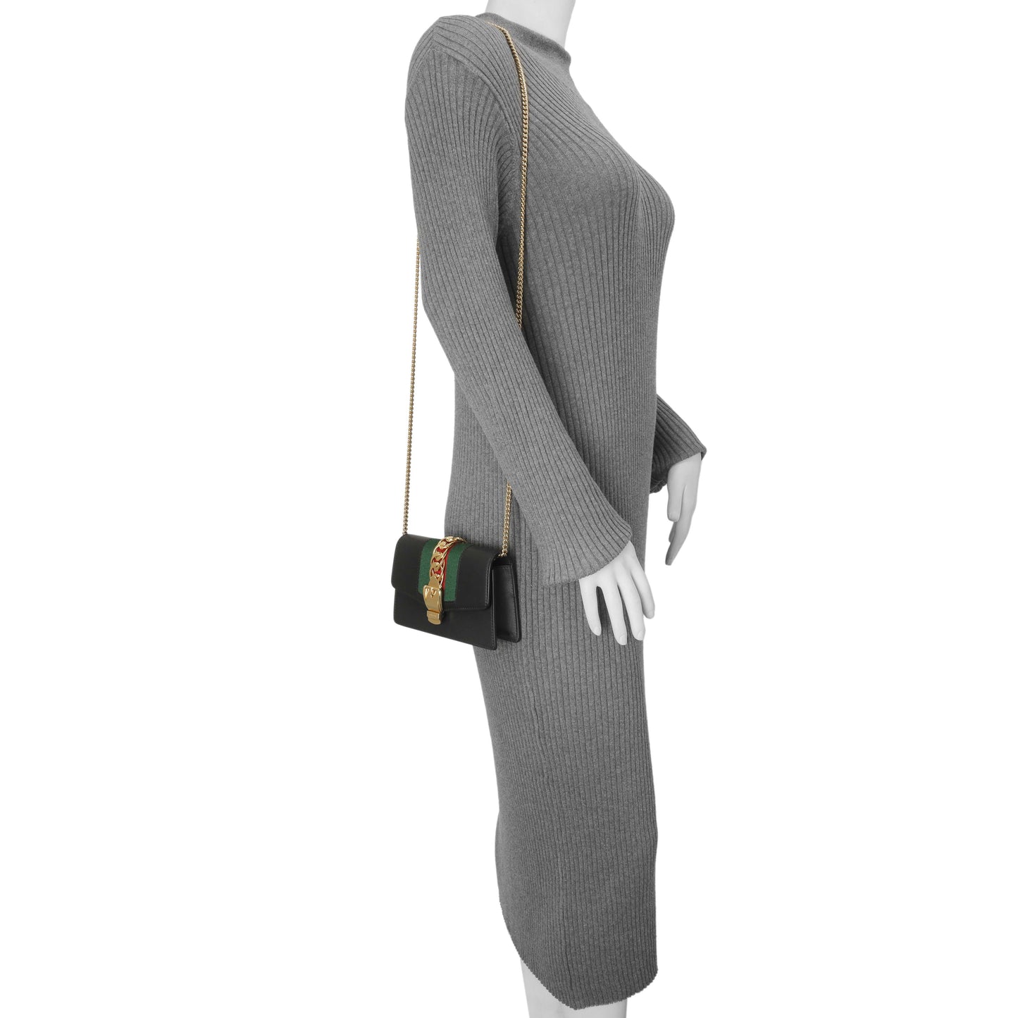 Exclusive Gucci Black Calfskin Super Mini Sylvie Chain Bag — Alternate View 7