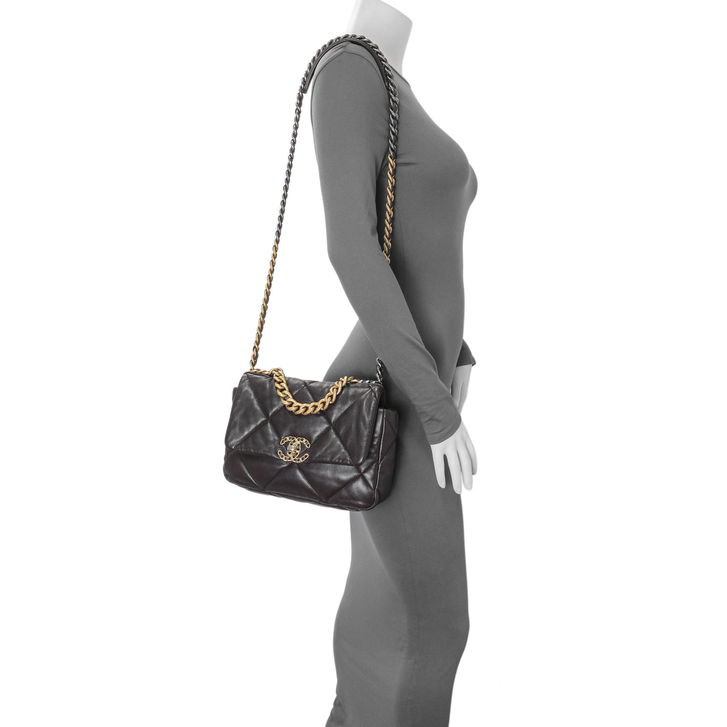 Exclusive Chanel Brown Quilted Lambskin Medium Chanel 19 Flap — Alternate View 12