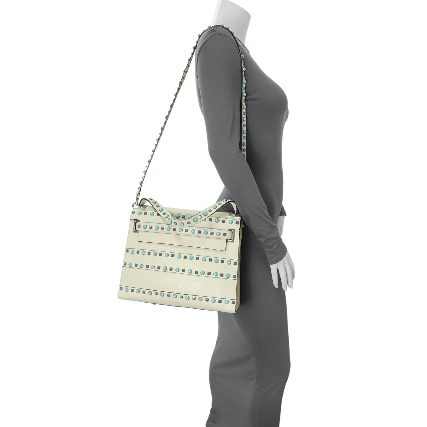 Exclusive Valentino Ivory Calfskin My Rockstud Rolling Single Handle Bag — Lifestyle View