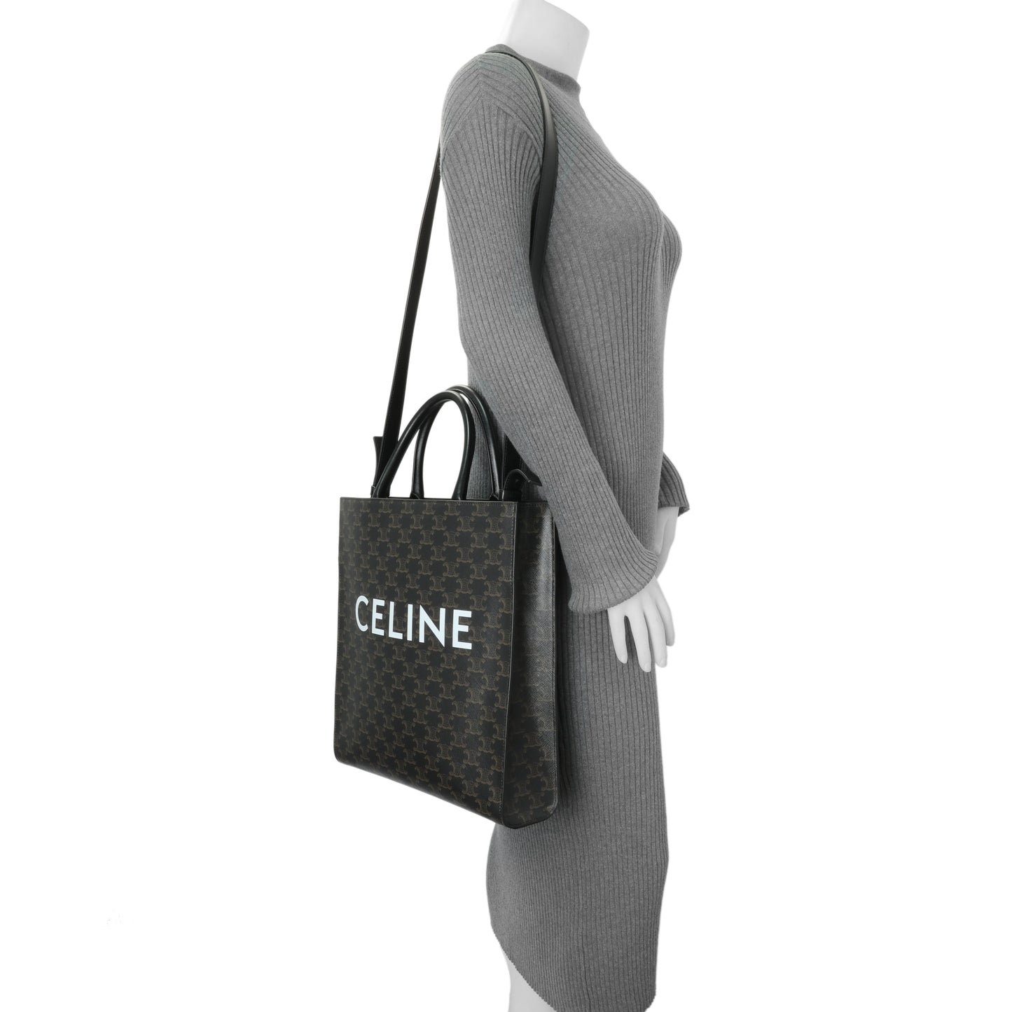 Exclusive Celine Triomphe Canvas Calfskin Medium Vertical Cabas — Lifestyle View