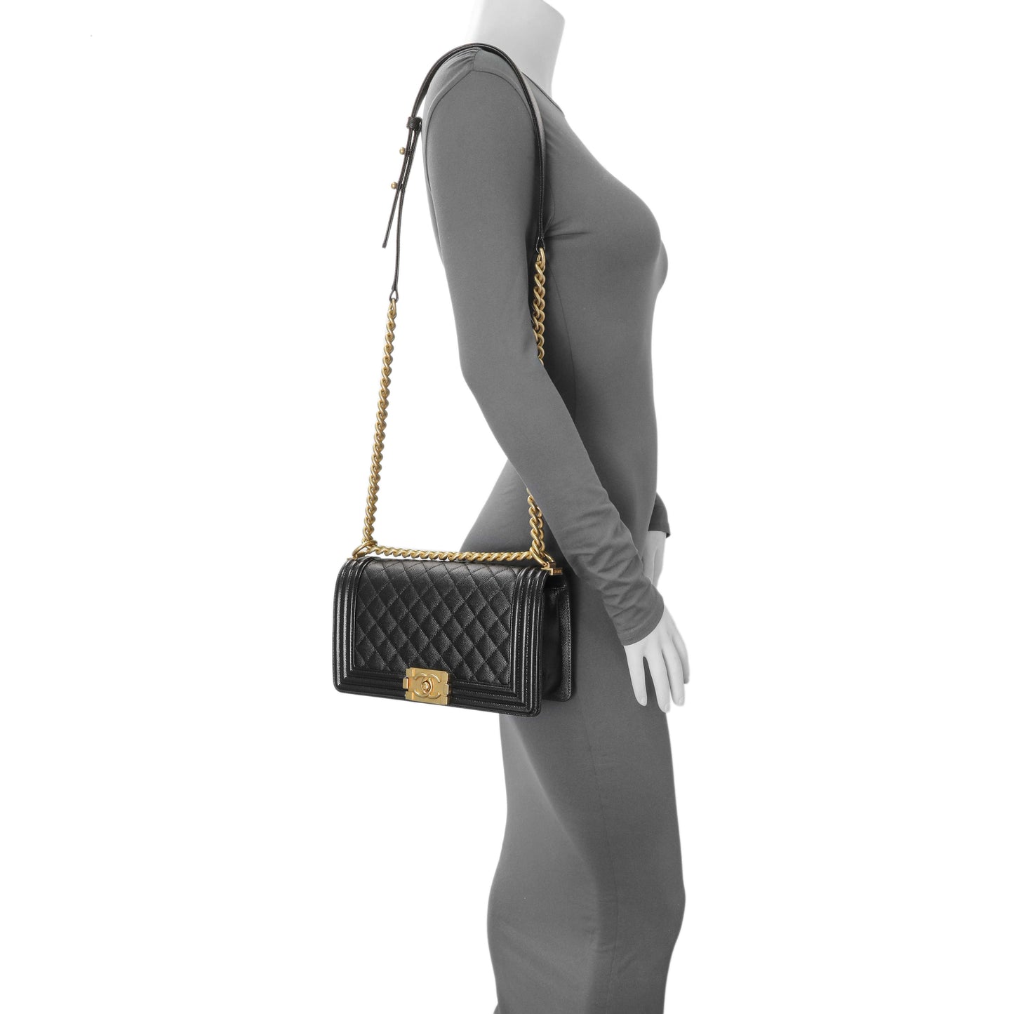 Exclusive Chanel Black Quilted Caviar Medium Boy Flap — Alternate View 12