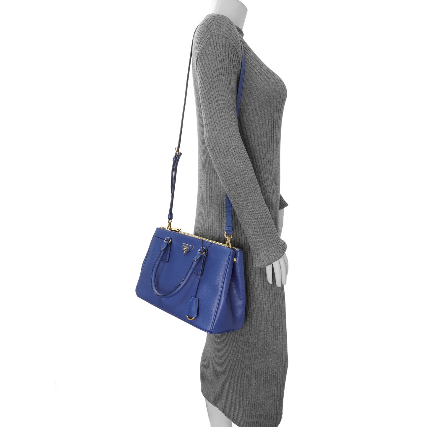 Exclusive Prada Blue Saffiano Small Galleria Double Zip Tote — Alternate View 11
