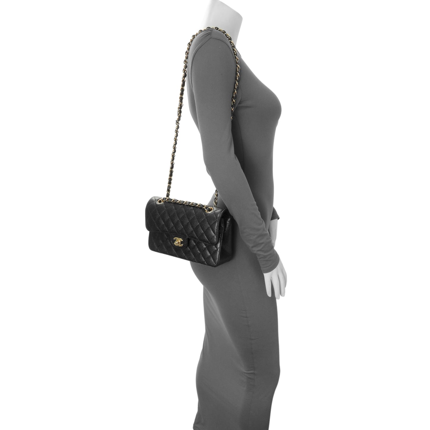 Exclusive Chanel Black Caviar Small Quilted Classic Double Flap — Alternate View 7