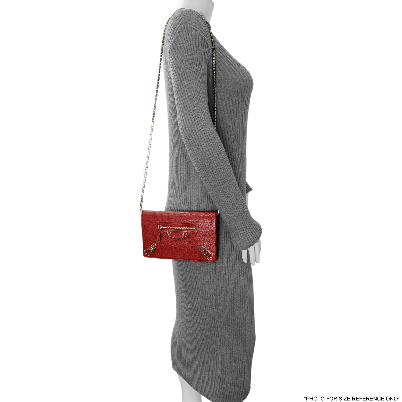 Exclusive Balenciaga Rouge Groseille Chevre Metallic Edge Wallet on Chain — Alternate View 12